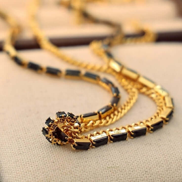 Black and Gold Layered Tennis Chain Necklace for Men & Women | 18K Gold Plated Stainless Steel Hip Hop Jewelry | Perfect for Parties, Gifts & Everyday Wear (QT2203)