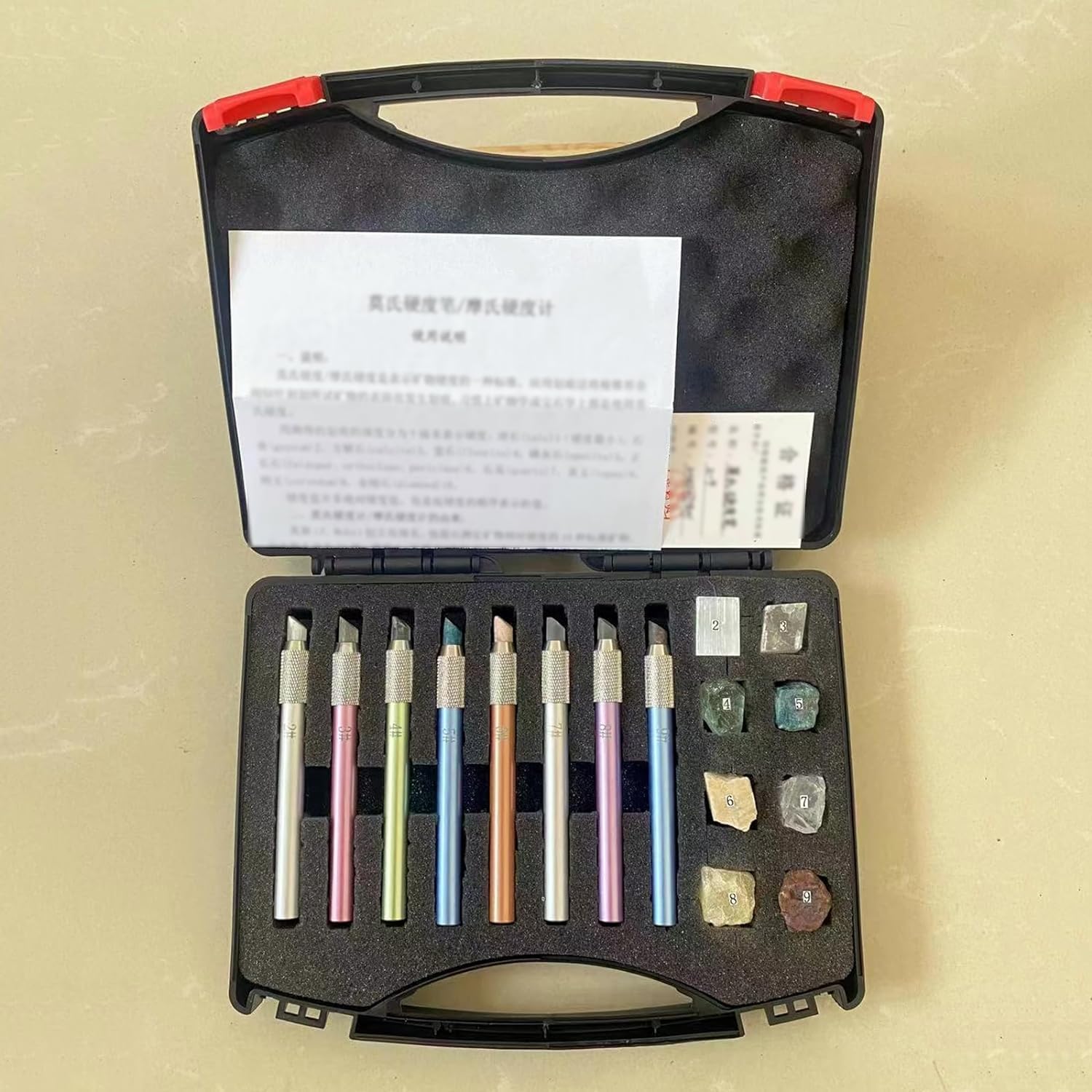Mohs Hardness Test Kit - 2-9 Scratch Tester Pen with Storage Box for Gemstone, Mineral & Jewelry Identification | Industrial & Geology Use | Perfect for Jewelers, Geologists & Rock Collectors