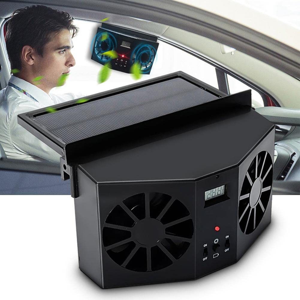 Solar Powered Car Window Fan - Universal Front/Rear Window Exhaust Fan for Vehicle Ventilation & Cooling | Eliminates Odors & Heat | Perfect for Parking, Camping & Road Trips (Black)