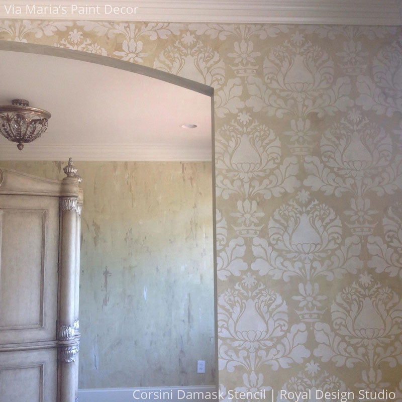 Corsini Damask Stencil for Wall Painting, DIY Home Decor, and Furniture Upcycling - Reusable Decorative Stencil for Creative Projects