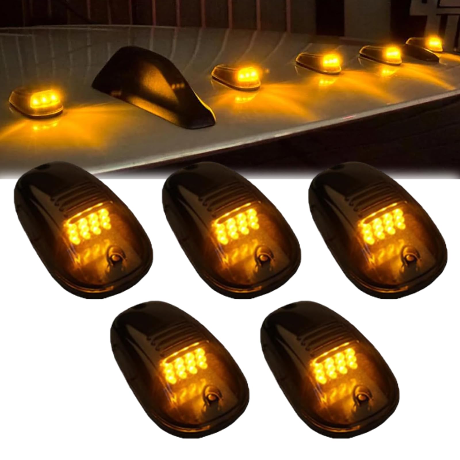 Solar Powered No Drill Wireless Cab Lights for Trucks - 5 Pack | Easy Installation, Waterproof LED Interior Lights | Perfect for Night Driving, Off-Roading & Work Trucks