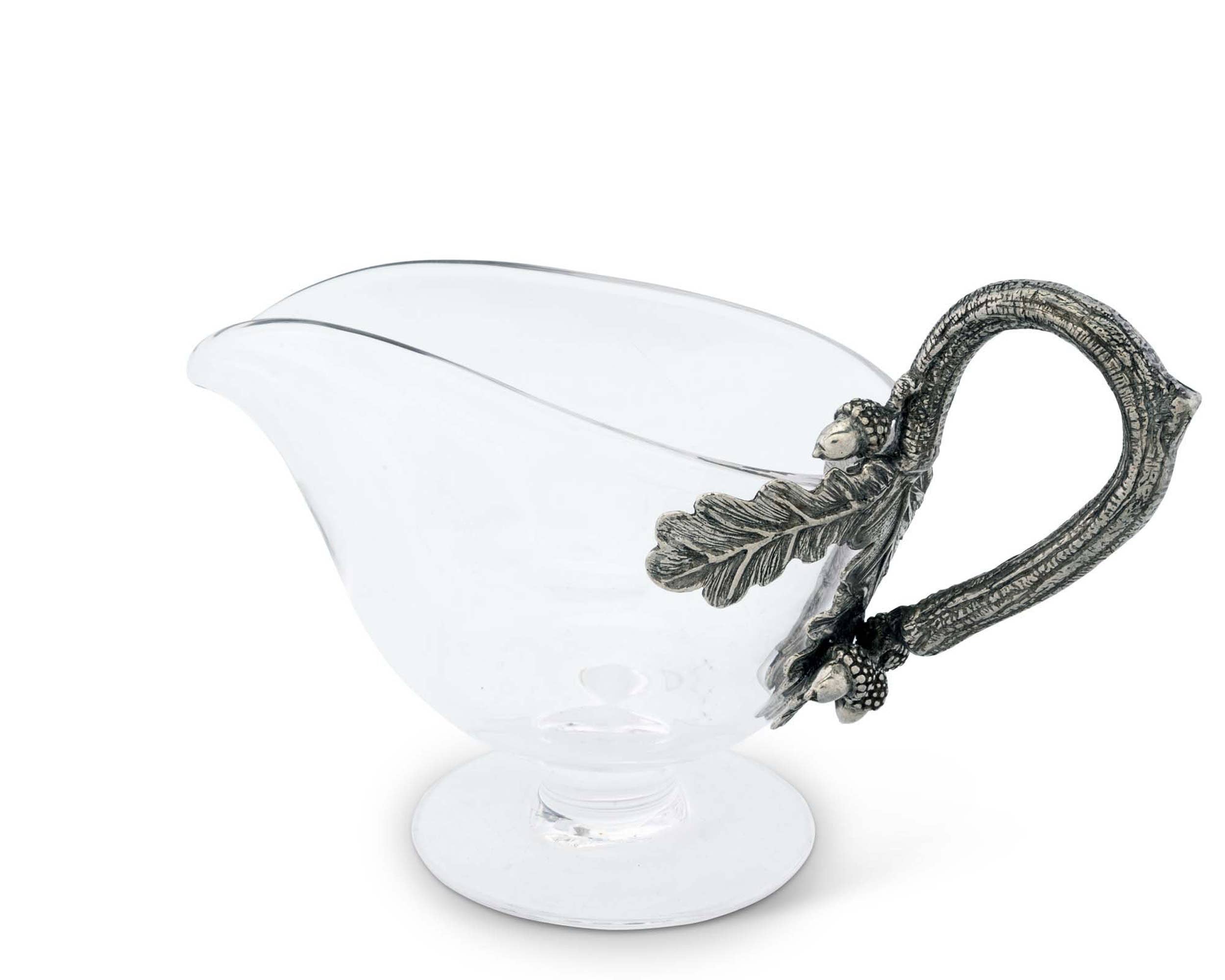Premium Acorn Forest Ceramic Gravy Boat with Elegant Wooden Handle - Perfect for Thanksgiving, Christmas Dinners & Holiday Entertaining