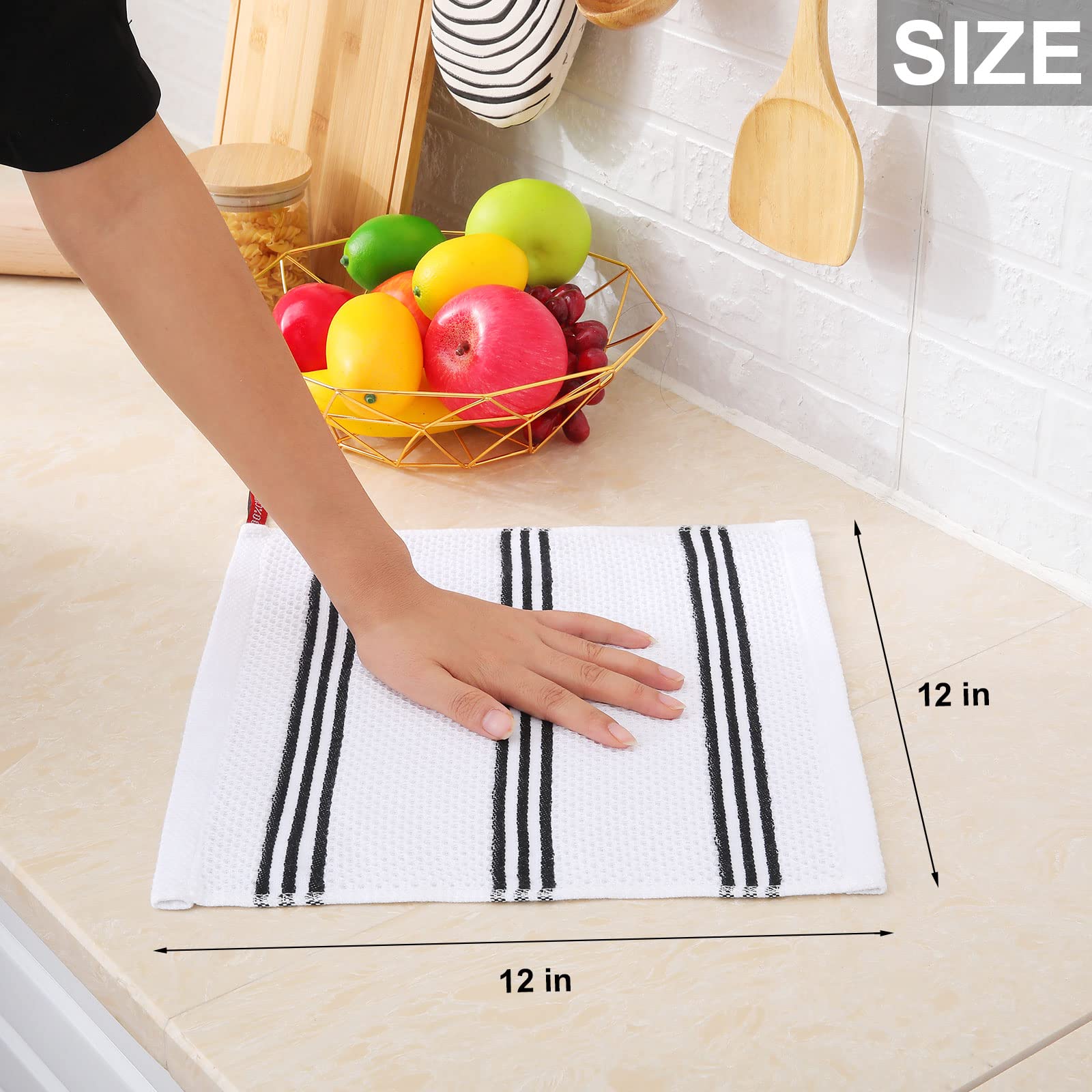 Premium Cotton Waffle Weave Dish Cloths - Super Absorbent & Quick Drying - 6 Pack for Kitchen Cleaning