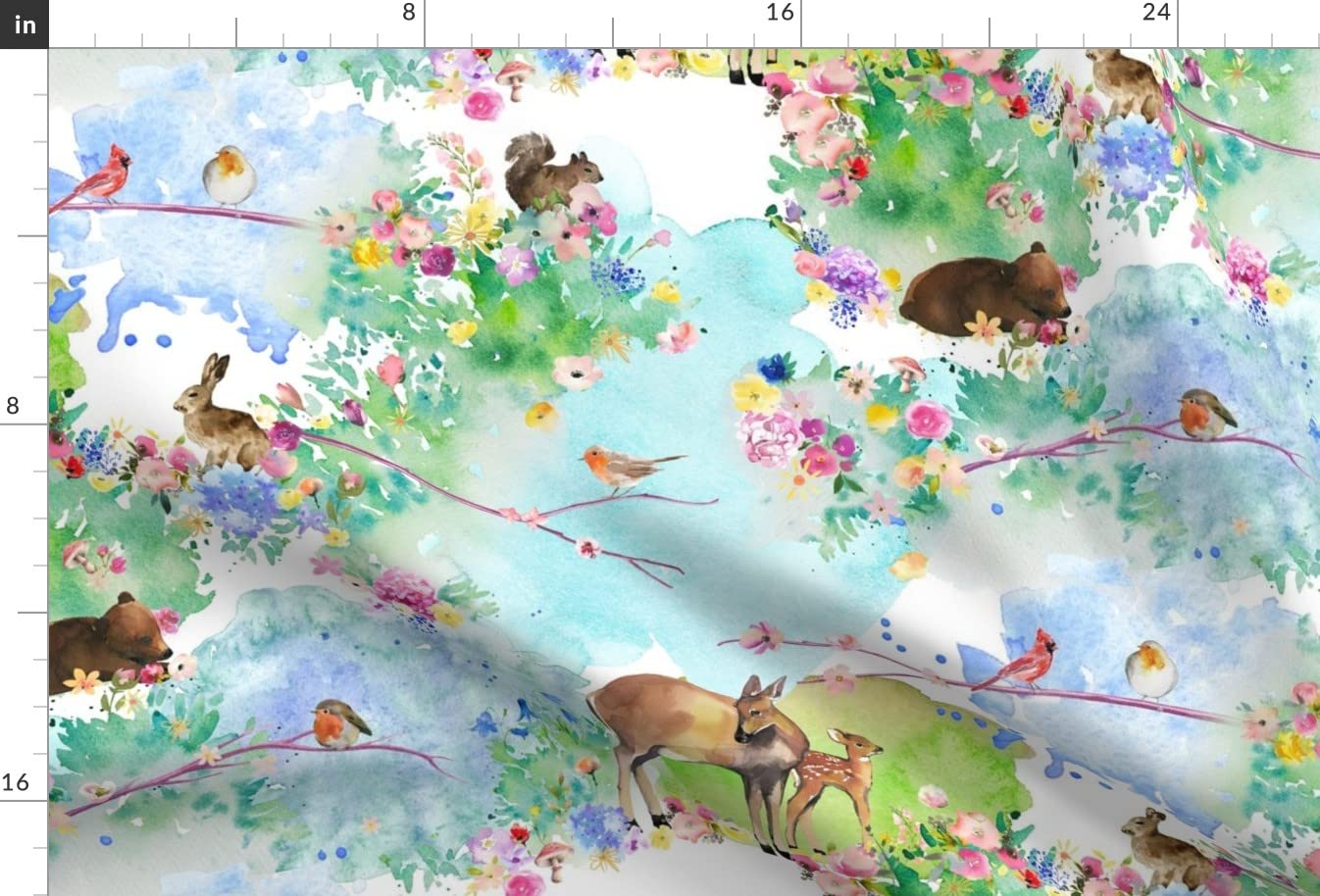 Spring Forest Colorful Fawn Watercolor Flowers Easter Printed Minky Fabric Fat Quarter - Soft Plush Fabric for Sewing Baby Blankets, Quilt Backing & DIY Plush Toys - Perfect for Nursery Decor, Easter Crafts & Gift Making