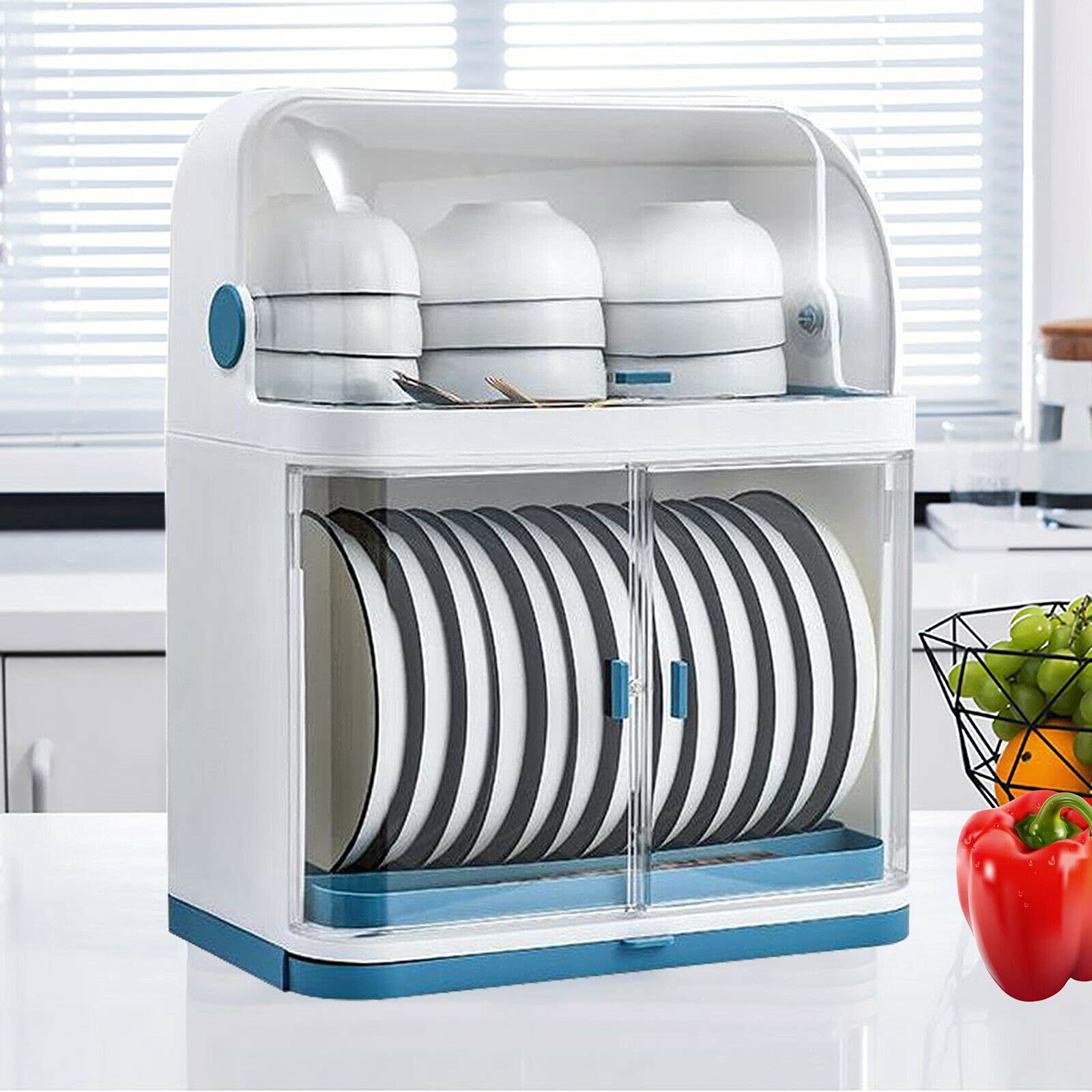 2-Tier Dish Drying Rack with Drain Board & Lid Cover - 17.7