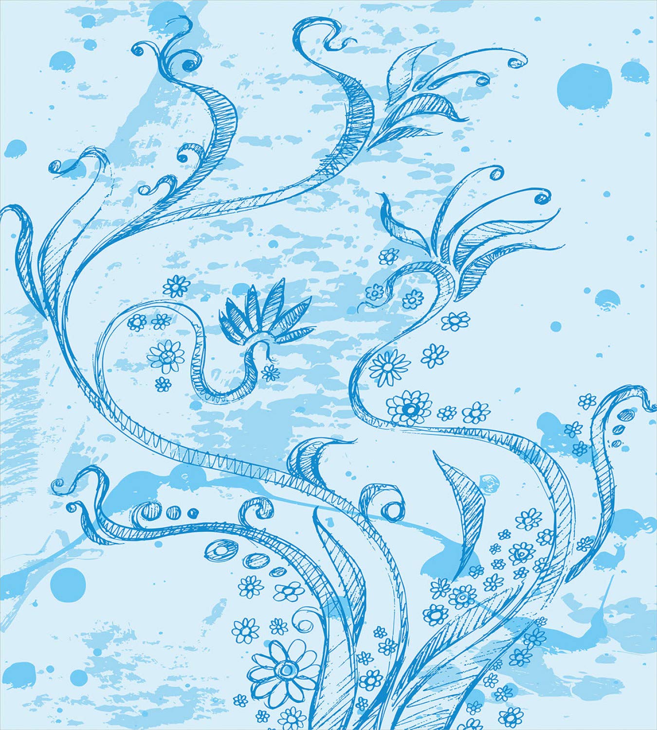 Ambesonne Floral Duvet Cover Set King Size - Monochromatic Hand-Sketched Flowers on Grunge Background, 3-Piece Bedding with 2 Pillow Shams in Pale Blue | Perfect for Bohemian Bedroom Decor, Guest Room Makeover & Cozy Home Styling