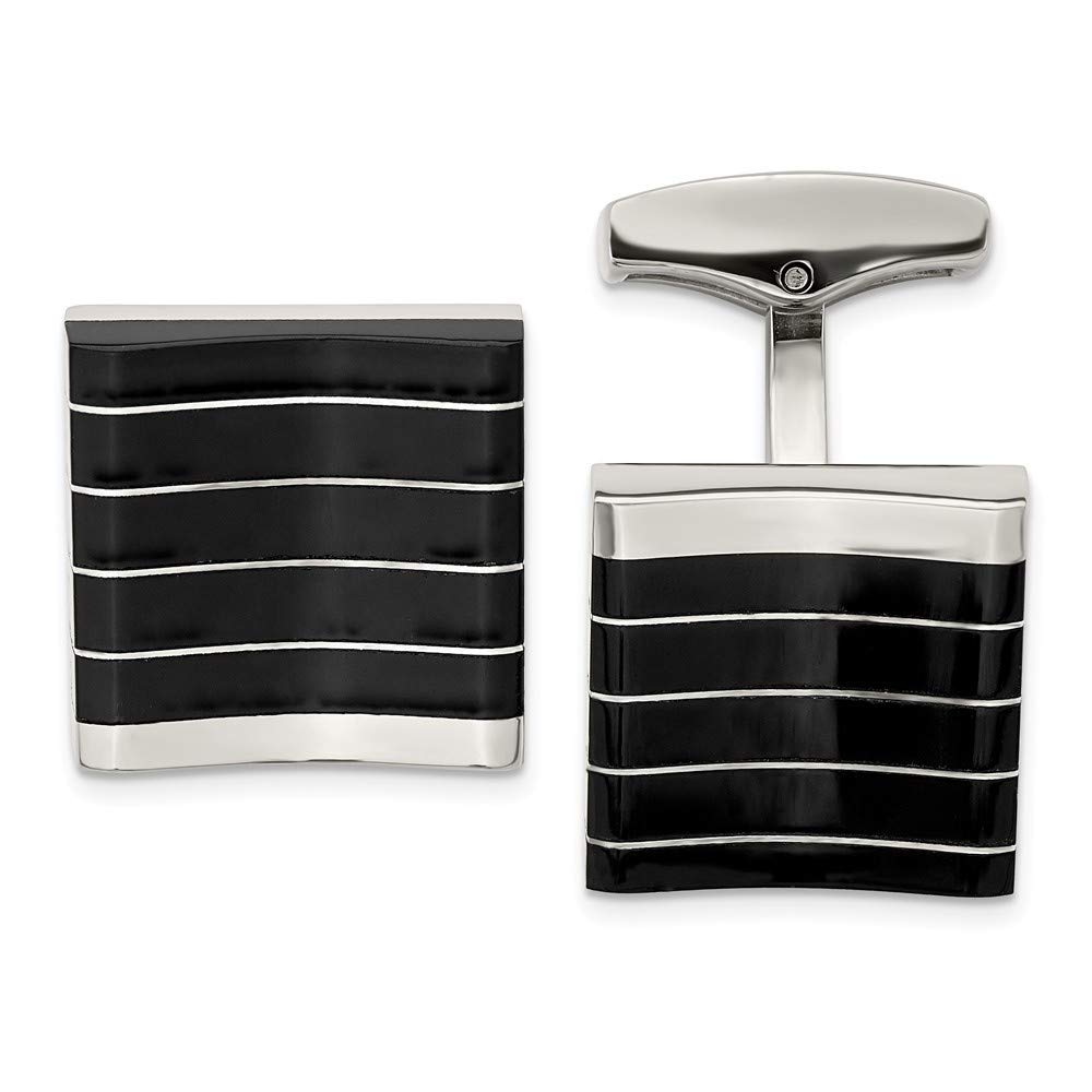 Polished Black Stainless Steel Cat's Eye Square Cufflinks for Men - Elegant Jewelry Gift for Weddings, Business & Formal Occasions