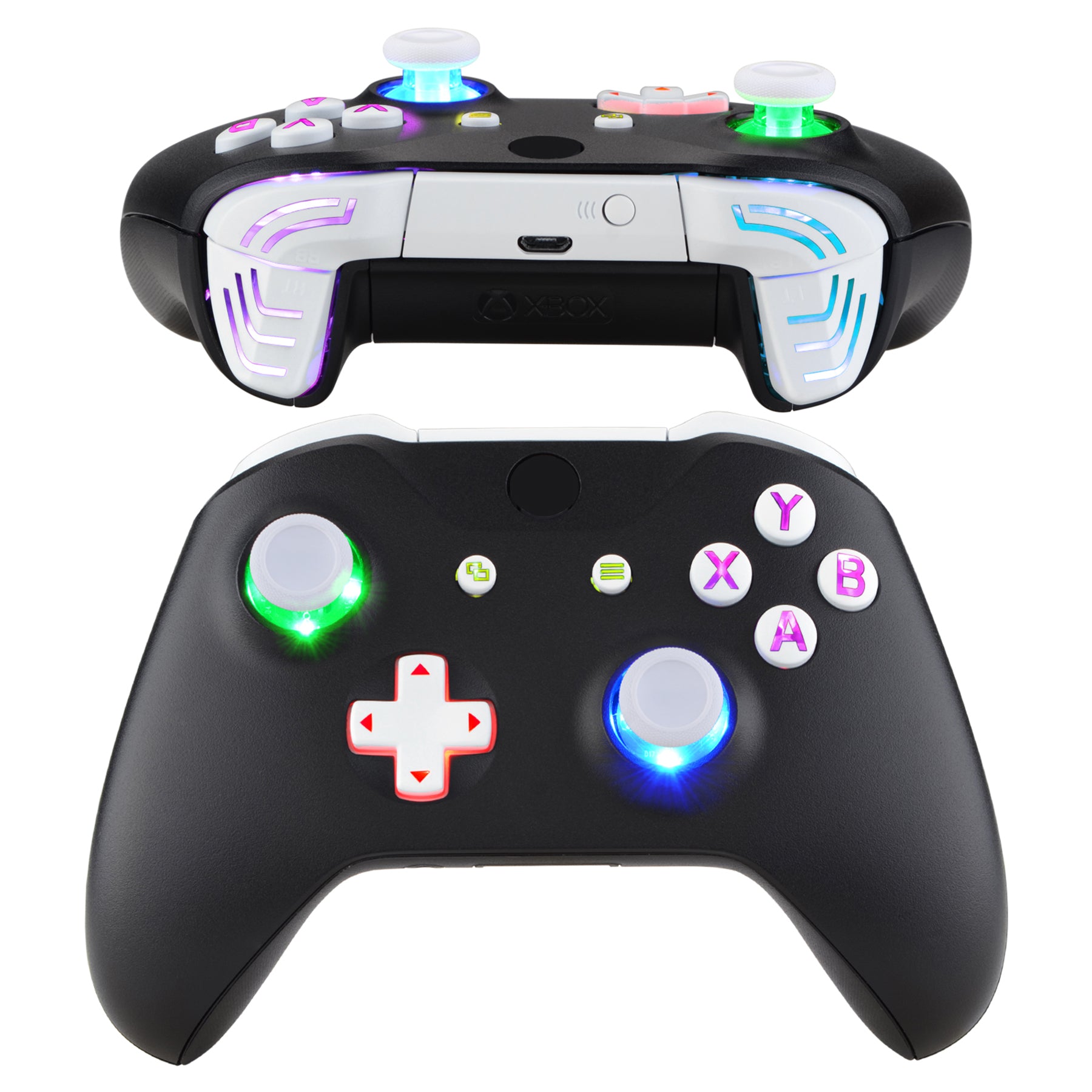 eXtremeRate White Multi-Color LED D-Pad & Thumbsticks with Classic Symbols & ABXY Buttons - DTF 2.0 LED Kit for Xbox One S/X Controller (Controller Not Included) - Perfect for Gaming, Streaming & Custom Controller Builds - X1LED07
