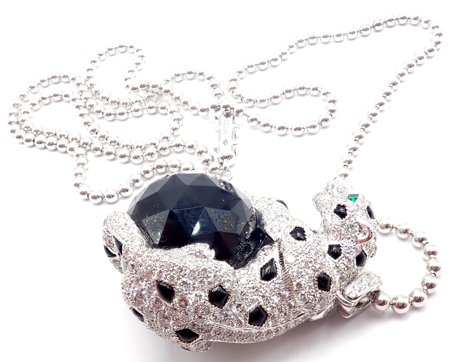 Cartier Panthere 18k Gold Diamond Emerald Onyx Pendant Necklace - Luxury Jewelry for Women, Perfect for Evening Gala & Special Occasions