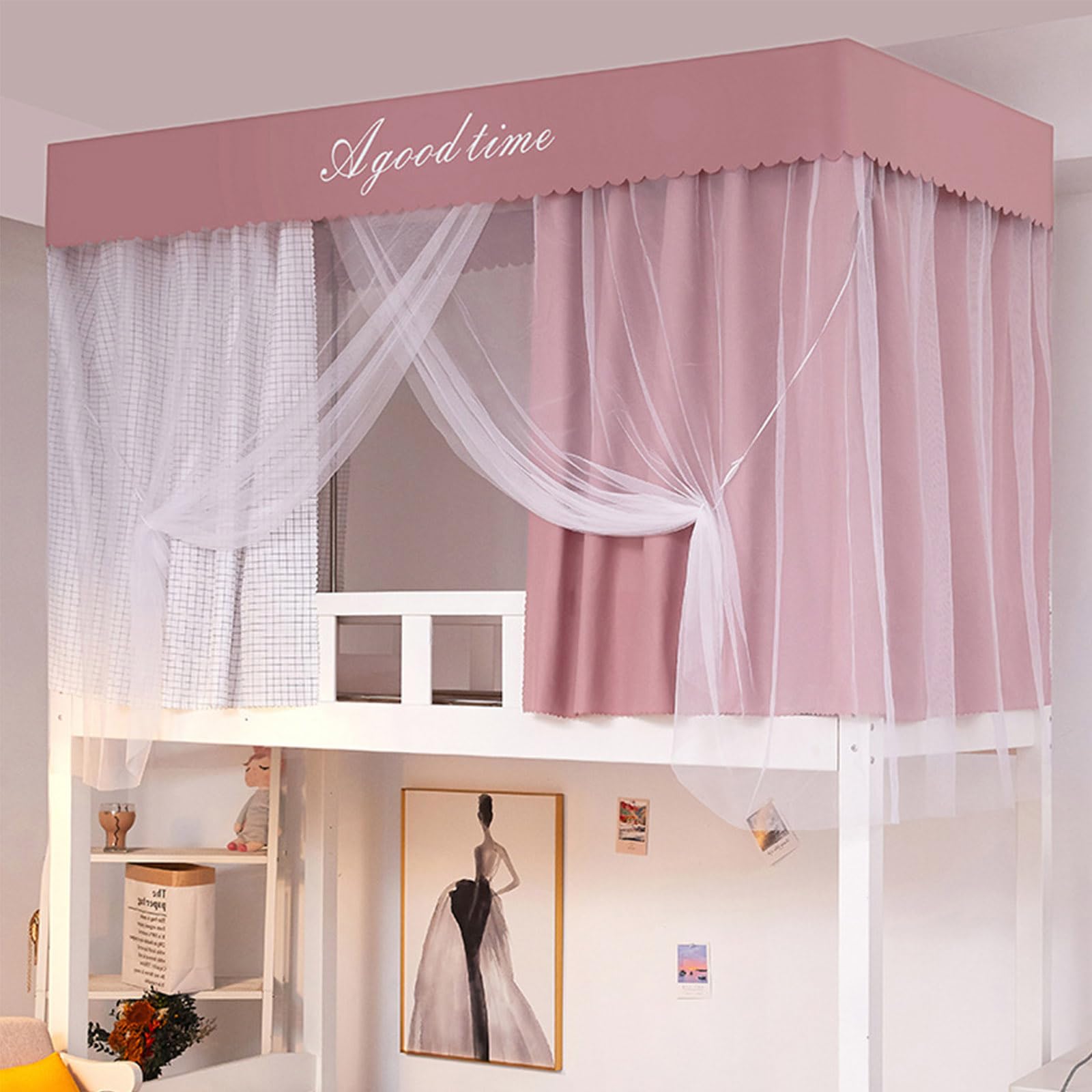 Bunk Bed Canopy with Frame - Breathable Loft Bed Tent Curtains 190x90x110cm for Top Bunk - Dorm Room Privacy Curtain for Girls & College Students - Perfect for Bedroom Decor & Sleep Privacy