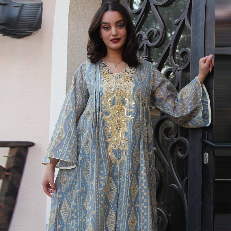 Sequins Embroidery Doris Women's Caftan Kaftan Dress - Elegant Beach Cover Up, Boho Maxi Dress for Summer Vacation, Pool Party & Resort Wear