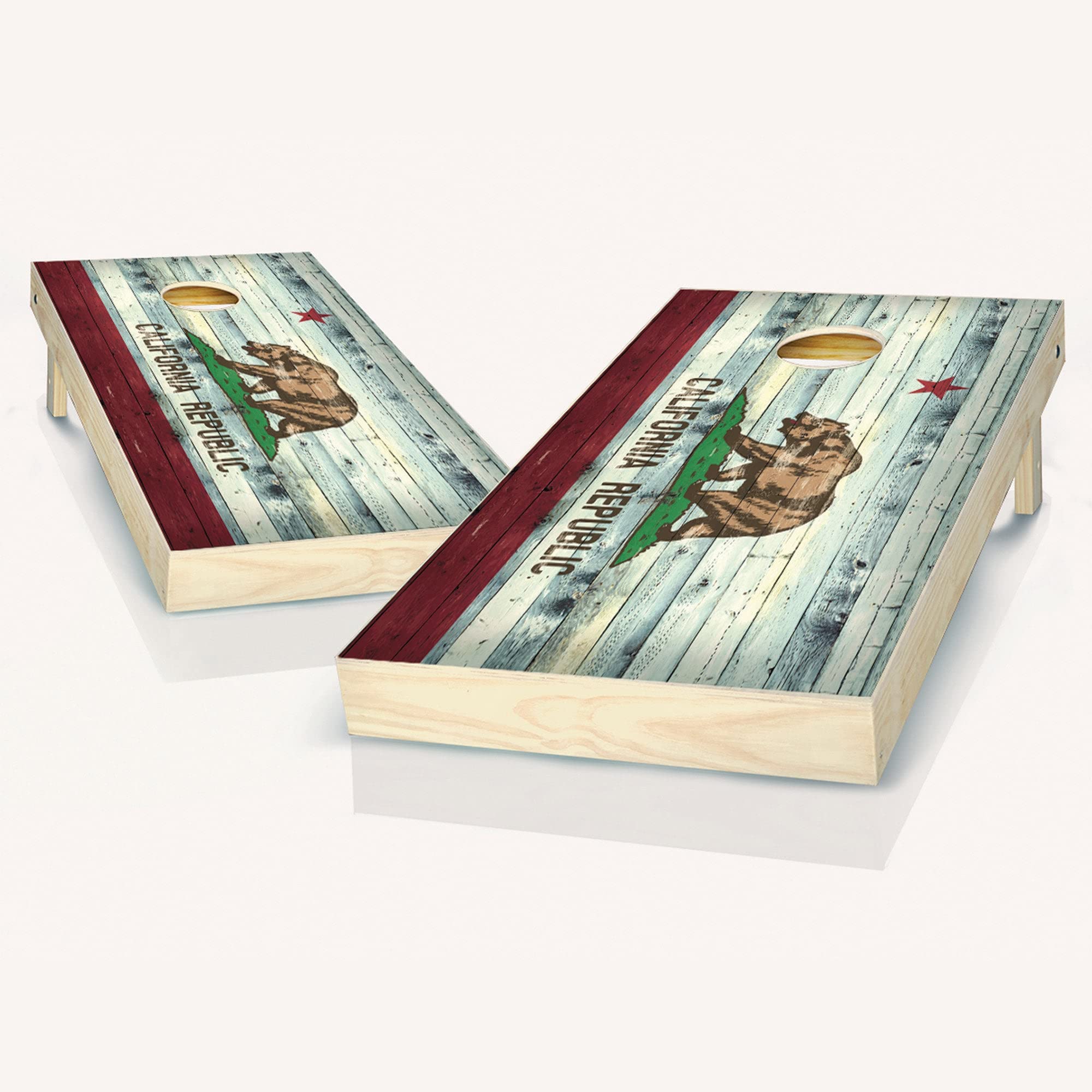 California Distressed State Flag Cornhole Game Set - 2 Wooden Boards & 8 Bean Bags for Backyard Tailgating, BBQ Parties and Outdoor Games