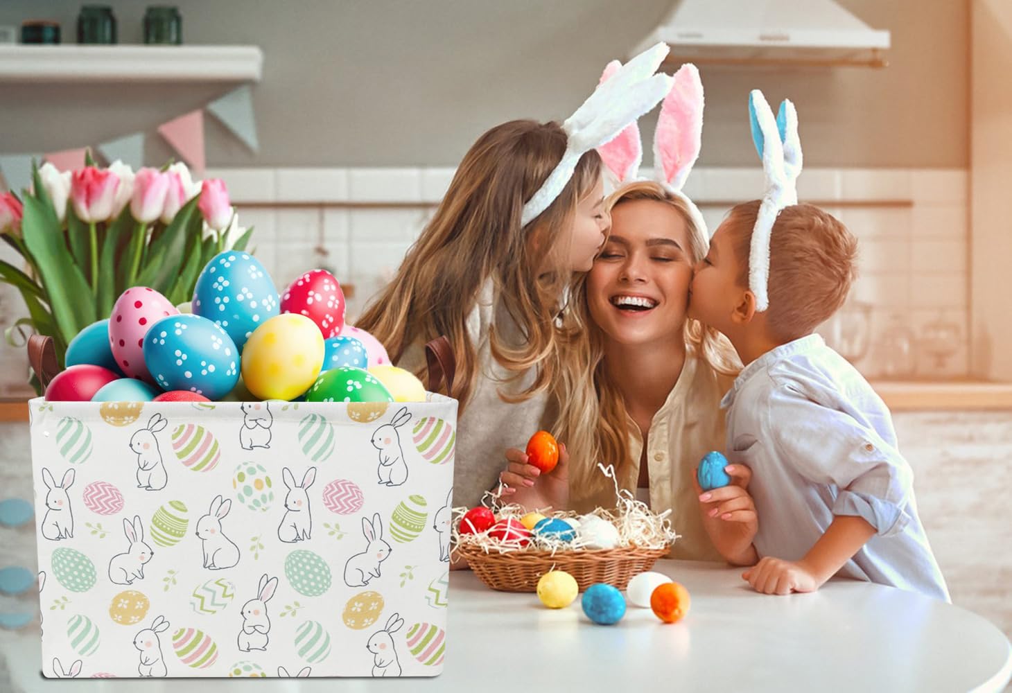 Easter Egg Gift Basket with Handles - 3 Pack Rectangle Storage Organizer for Kids Toys & Books, Cute Room Decor - Perfect for Easter Gifts, Party Favors & Home Organization