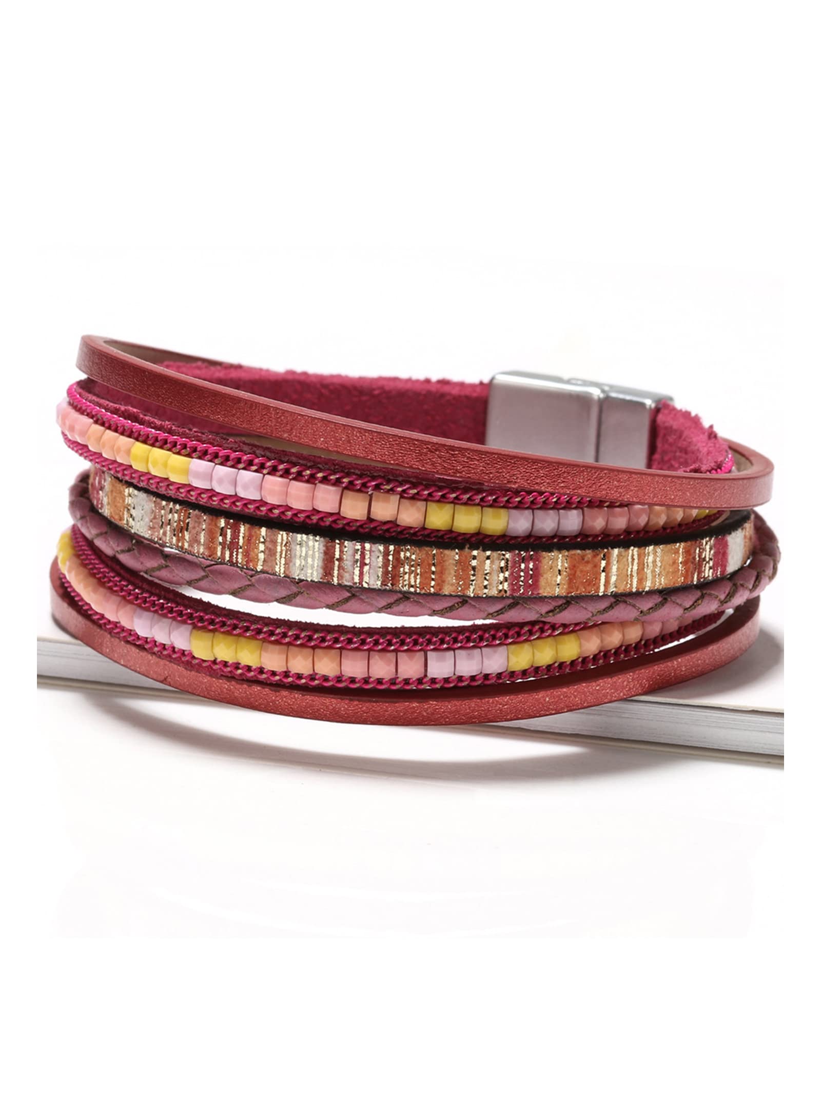 Trendy Blue Leather Wrap Bracelet for Women - Stackable Western Cuff Bracelet, Multi-Layer Boho Jewelry for Everyday Wear & Fashion Accessories