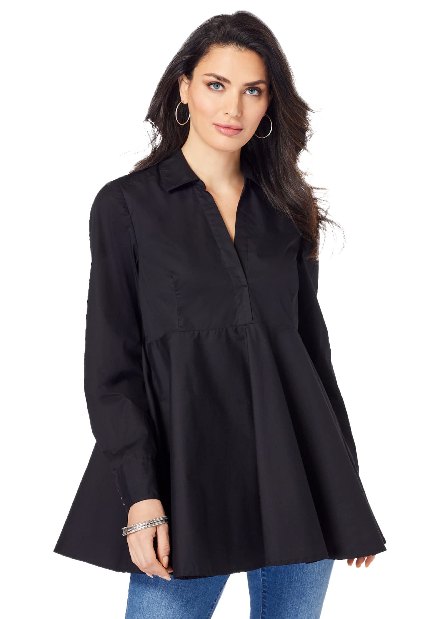 Roaman's Women's Plus Size Poplin Swing Tunic - Flowy Casual Top for Work, Weekend & Special Occasions | Comfortable & Stylish Plus Size Blouse
