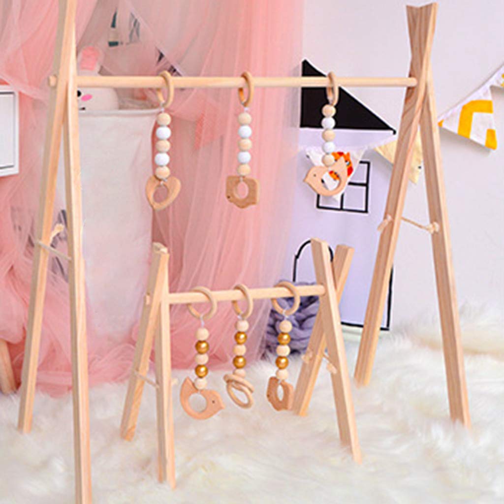 Nordic Wooden Fitness Rack for Kids - Natural Baby Play Gym Bar with Wooden Rings - Perfect for Nursery Decor, Toddler Playroom & Montessori Learning Activities