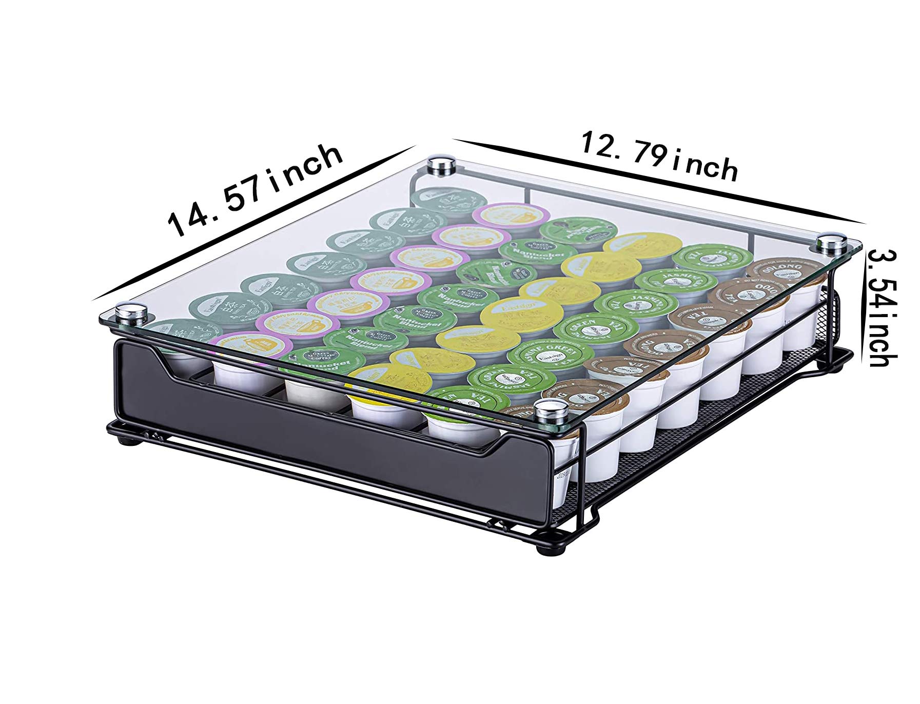 Premium Glass Top K-Cup Storage Organizer - Holds 42 Coffee Pods | Compact Coffee Capsule Drawer for Keurig Machines | Perfect for Kitchen Countertops & Office Coffee Stations