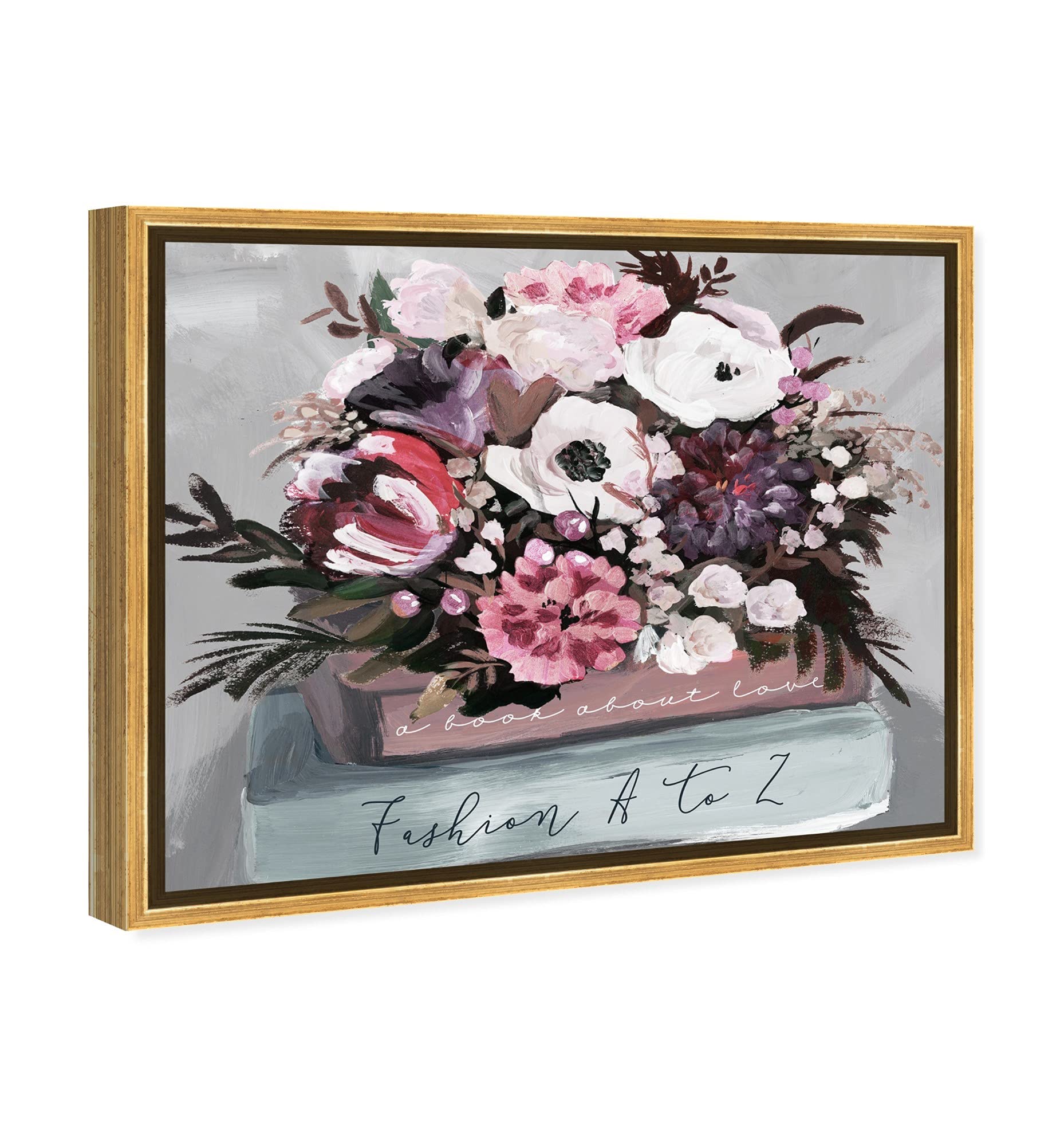 Floral and Botanical Wall Art Framed Canvas Prints - Flower Bundle & Books Decor for Living Room, Bedroom & Office