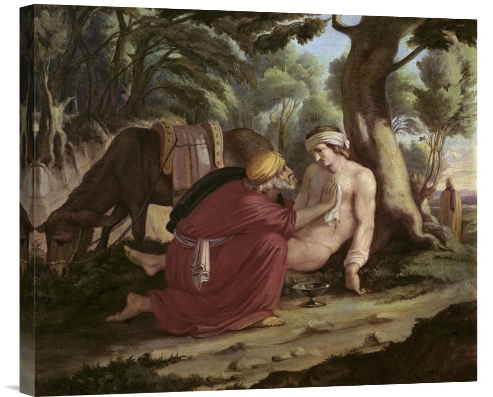 Global Gallery Budget Karl Julius Milde Merciful Samaritan Canvas Wall Art Print - Religious Home Decor for Living Room, Bedroom & Office