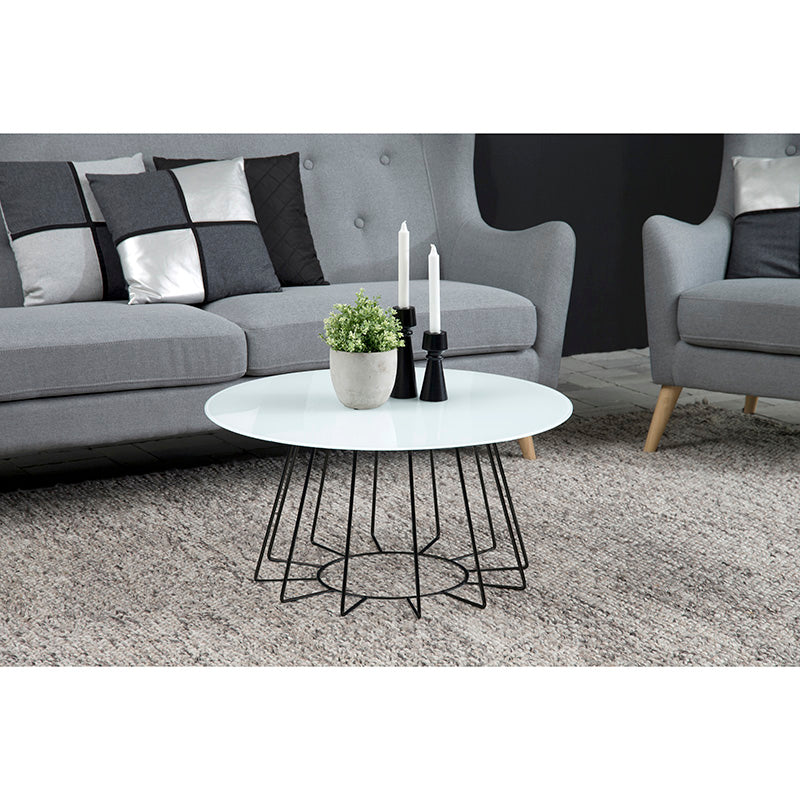 CYRUS 80cm Glass Coffee Table - Modern White & Black Design for Living Room, Office & Lounge Decor