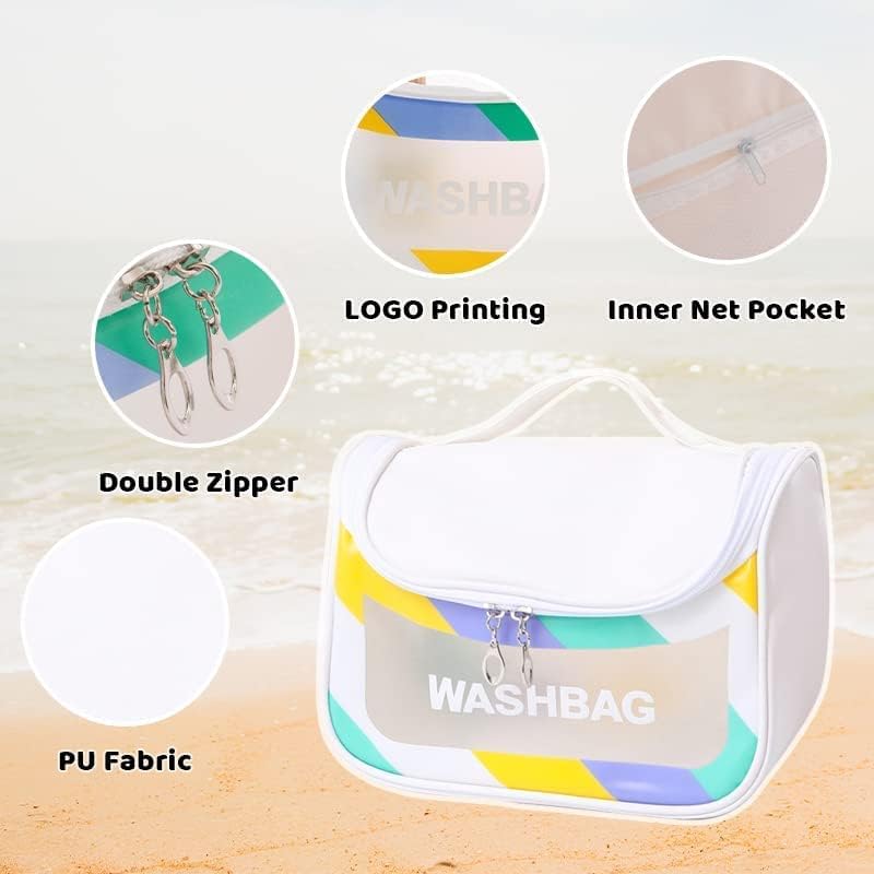 STOREZY Waterproof Faux Leather Makeup Bag for Women & Girls - Small White Cosmetic Organizer Pouch for Travel, Gym, and Daily Use
