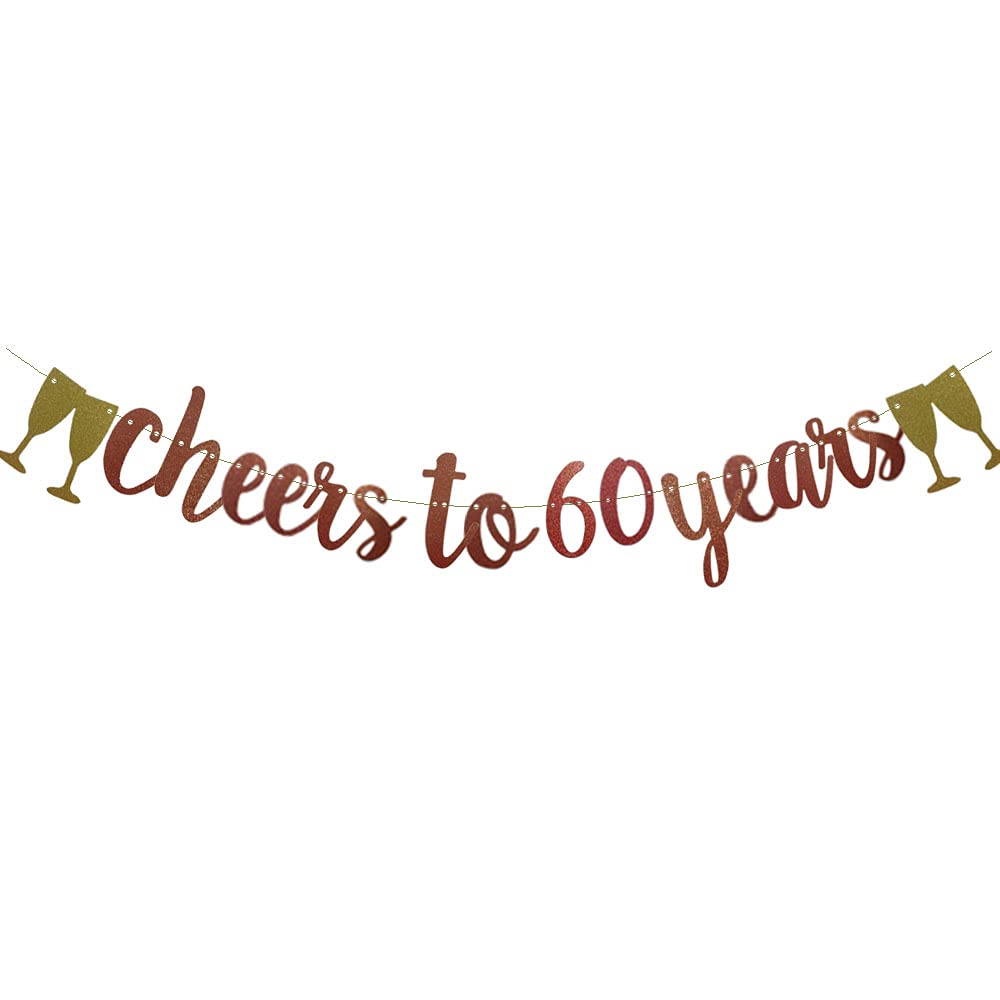 Rose Gold Glitter 'Cheers To 60 Years' Banner - Pre-Strung Party Decor for 60th Wedding Anniversary & Birthday Celebrations - Perfect for Milestone Events, Family Gatherings & Photo Backdrops