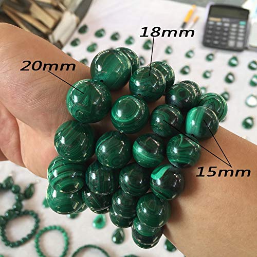 Natural Malachite Round Beads Bracelet for Men - Handmade Stone Jewelry with Adjustable String, 20mm Green Gemstone Bangle (Gold/Silver) - Perfect for Gifts, Meditation & Boho Fashion Accessories