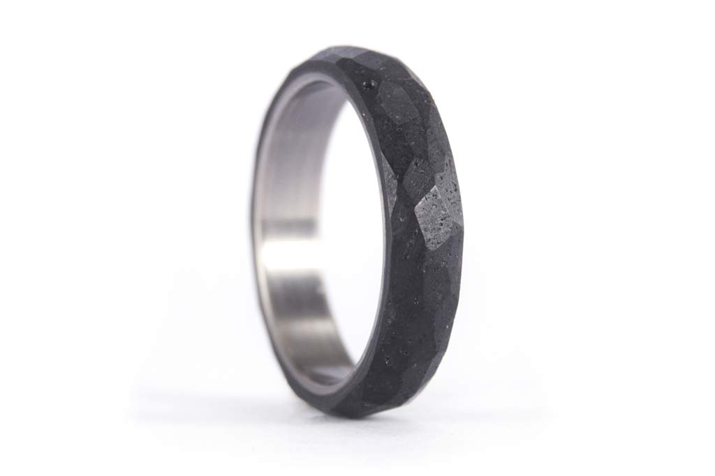Titanium & Black Concrete Hammered Wedding Bands for Men - Modern Industrial Unique Rings - Water Resistant Hypoallergenic Wedding Ring - Perfect for Outdoor, Work & Everyday Wear (00703_4N7N)