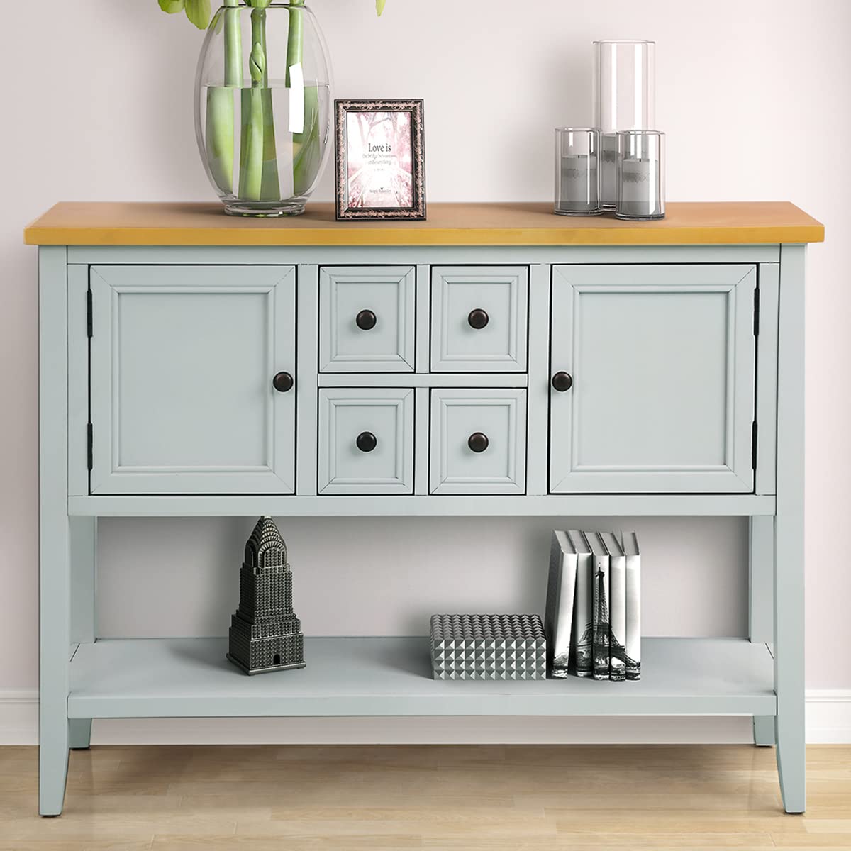 Farmhouse Console Table with Drawer - Rustic Sideboard Buffet Cabinet with Storage for Living Room & Kitchen | Entryway Hallway Organizer, Dining Room Storage Solution