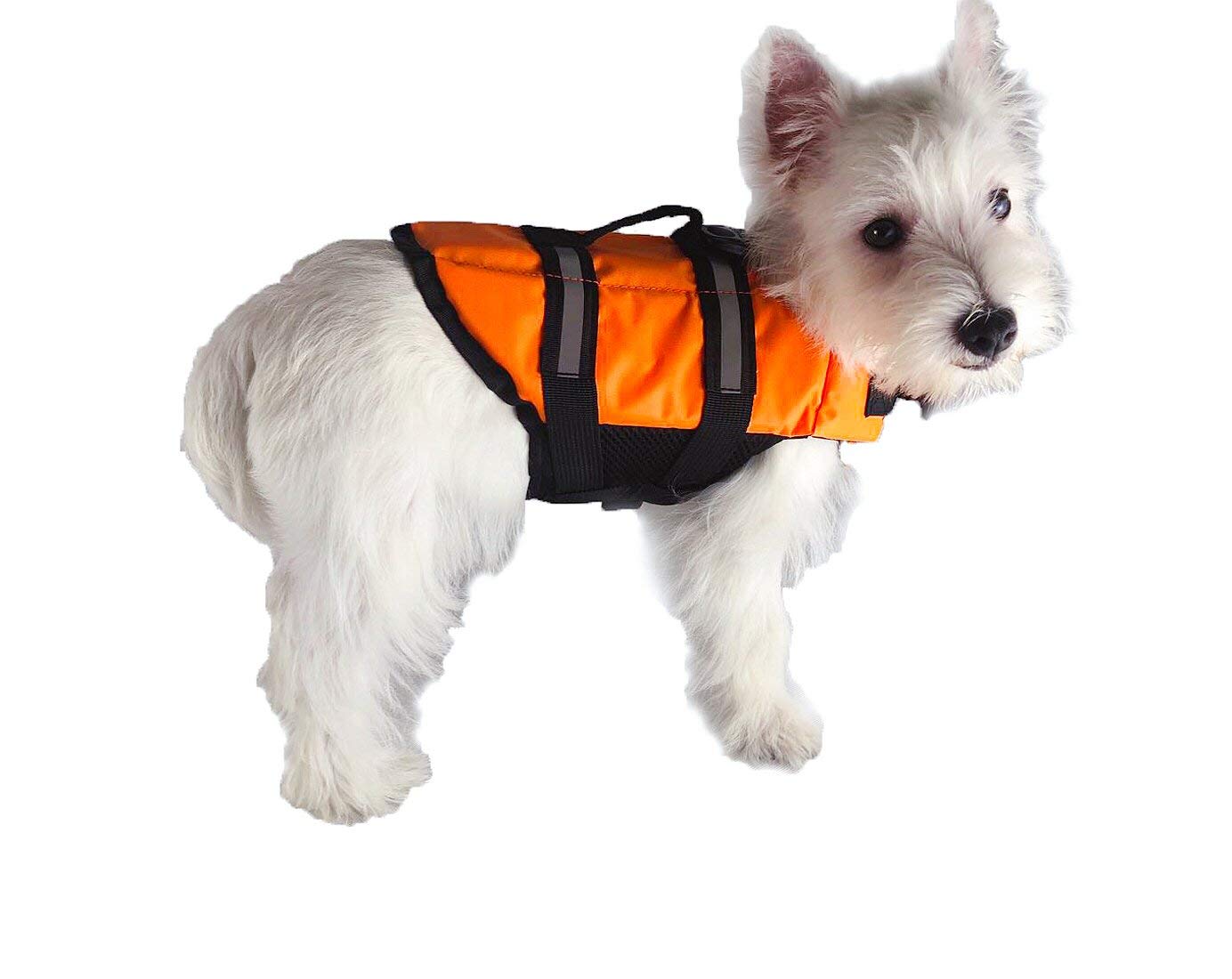 GabeFish Dog Life Jacket - Safety Vest with Reflective Strip & Collar Harness for Small Dogs (Orange, X-Small) - Perfect for Swimming, Boating & Water Activities