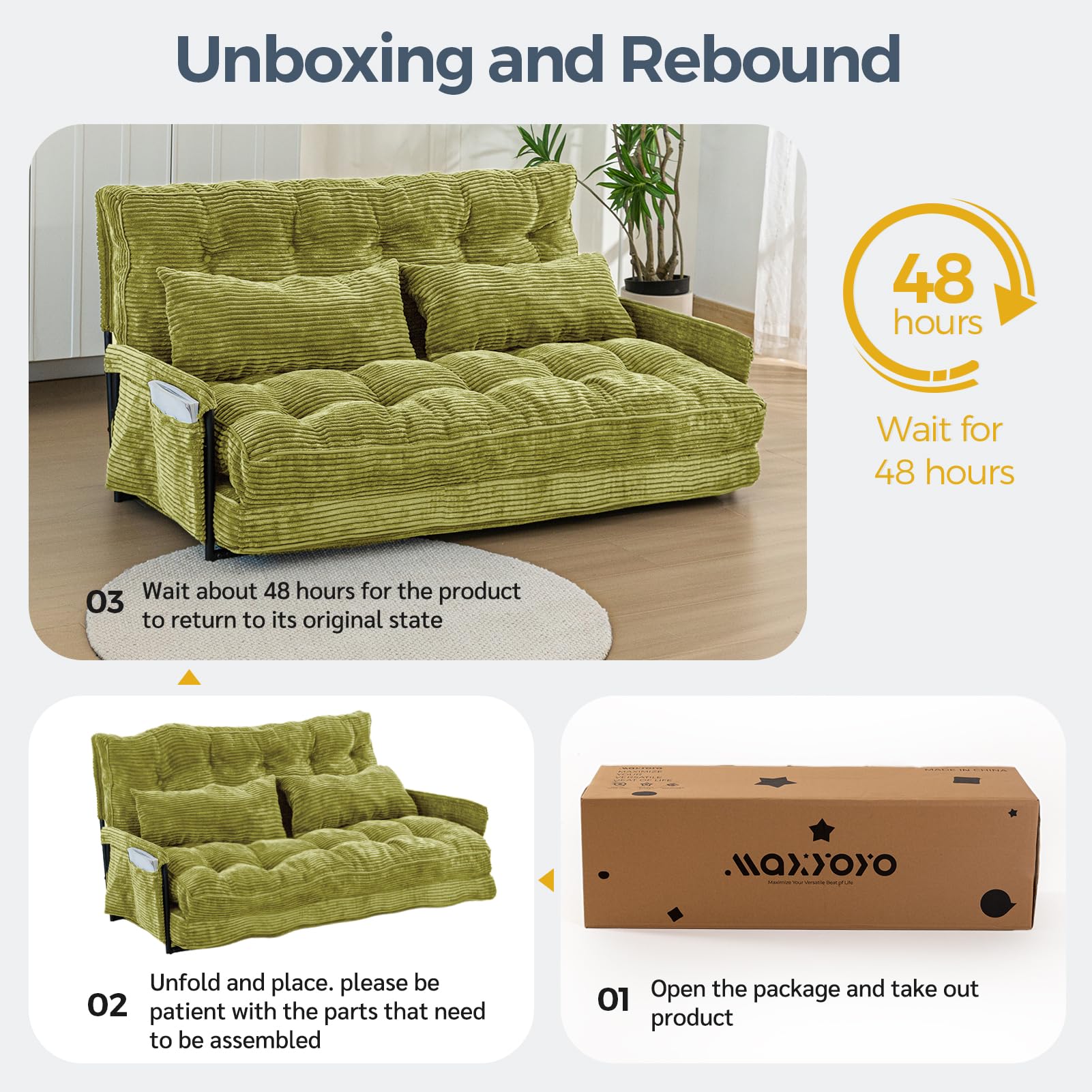 MAXYOYO Adjustable Floor Sofa Bed with 2 Pillows - Multi Functional Bean Bag Sleeper Bed with Armrest for Reading, Gaming & Relaxing - Perfect for Small Spaces, Dorm Rooms & Living Rooms (Green)
