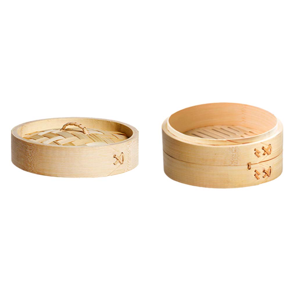 Yardwe 2-Pack 13cm Bamboo Steamer Baskets for Dim Sum, Dumplings, Buns, Vegetables, Chicken, Fish & Meat | Perfect for Asian Cooking, Meal Prep & Healthy Steam Cooking at Home