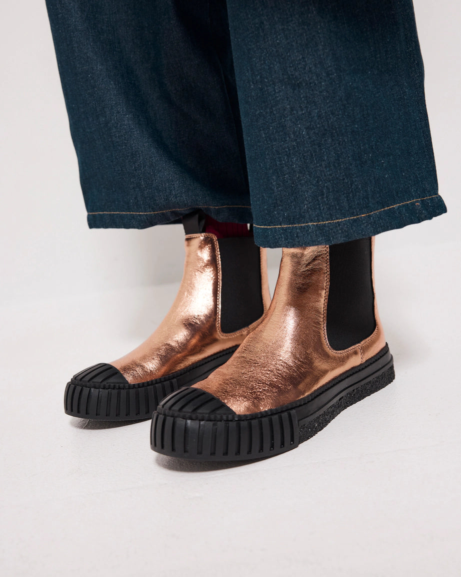 Barbar Leather Chelsea Boots for Women - Apricot Metallic Ankle Boots, Comfortable Slip-On Fashion Booties for Casual Outfits & Fall Winter Style