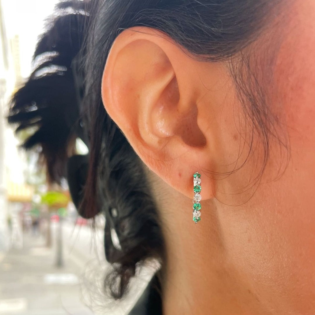 0.40ct Emerald & 0.30ct Diamond 14K White Gold Hoop Earrings for Women - Elegant Green Gemstone Jewelry Gift for Birthday, Anniversary & Special Occasions
