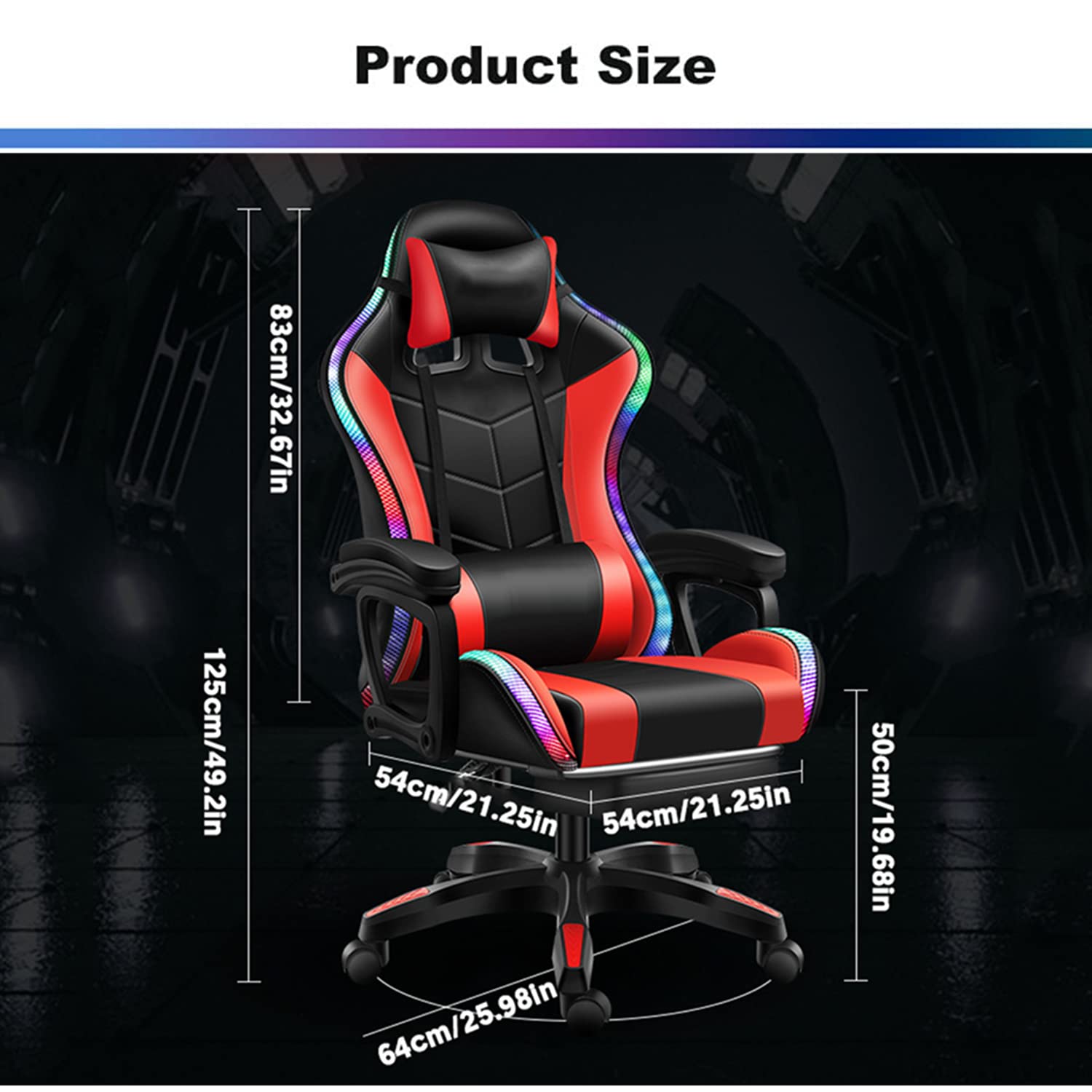 RGB Gaming Chair with Massage & Speakers - Ergonomic LED Light Video Game Chair, 90°-135° Reclining High Back PU Leather E-Sport Computer Chair with Headrest & Lumbar Support (Red) - Perfect for PC Gaming, Streaming & Home Office Setup
