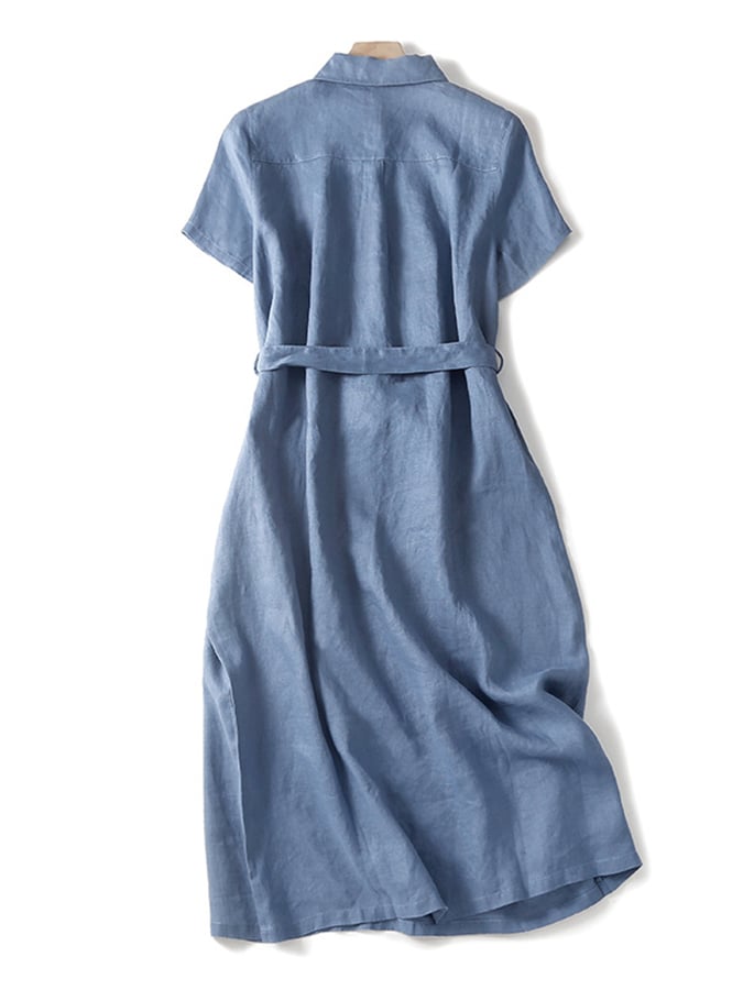 Lovevop Women's Cotton Linen Blend Belted Shirt Dress - Casual Summer Solid Color Tunic with Collar | Perfect for Office, Date Night & Weekend Outings