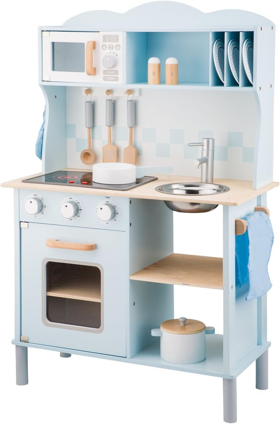 Blue Wooden Pretend Play Toy Kitchen for Kids - Classic Role Play Set with Electric Cooking Sounds & Accessories | Perfect for Imaginative Play, Learning & Fun
