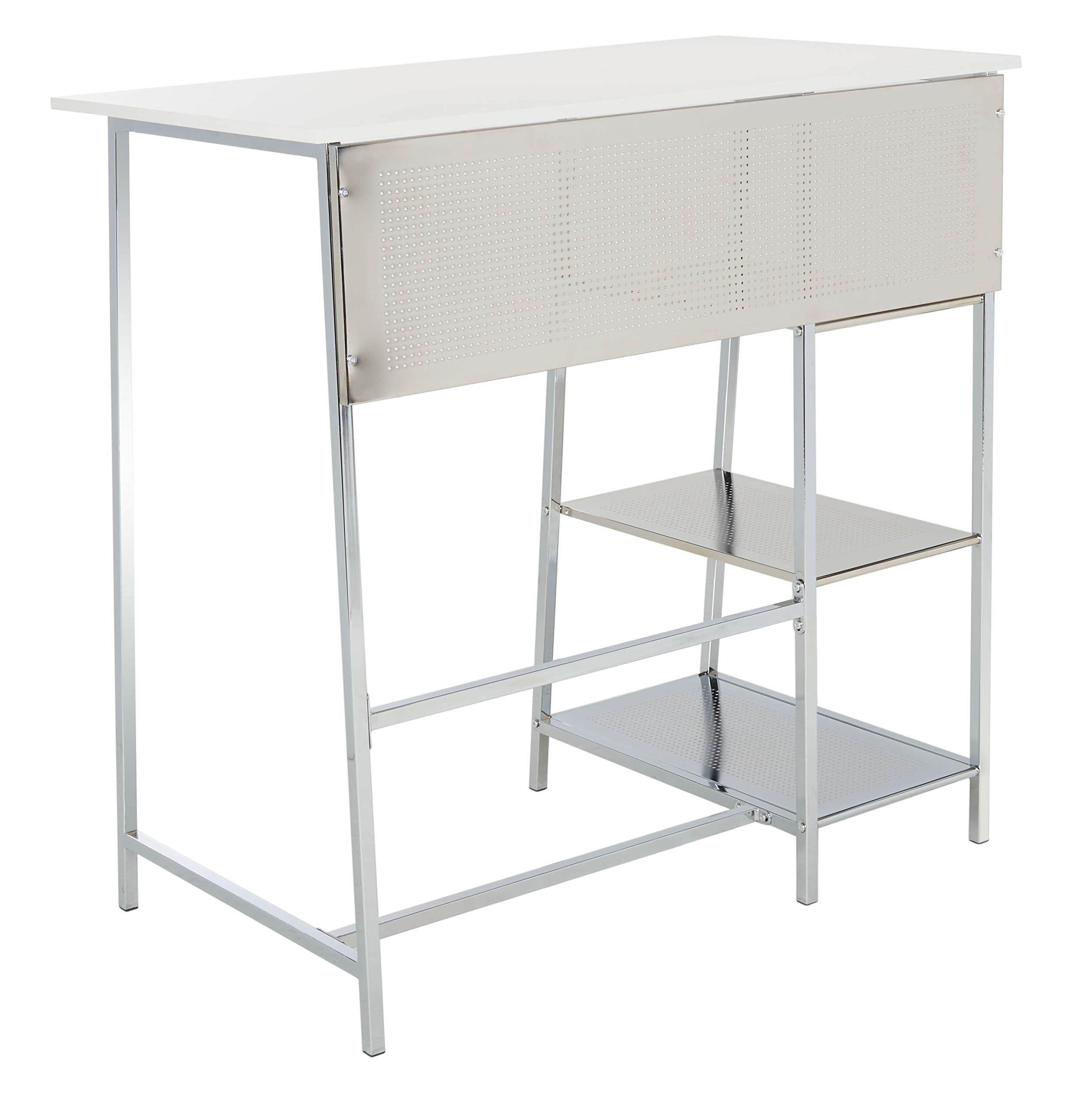SAFAVIEH Home Collection Hayden White/Chrome 3-Shelf Standing Desk DSK2210A - Modern Office Desk for Small Spaces, Home Office & Dorm Room Organization