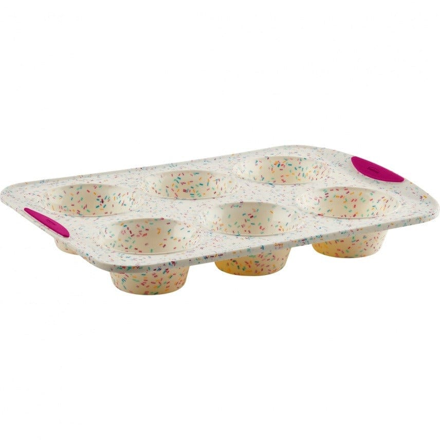 Non-Stick Silicone Jumbo Muffin Pan with Confetti Design - 6 Cup XL Cupcake Baking Tray for Party, Birthday, and Holiday Treats - Perfect for Baking, Decorating, and Gift Giving
