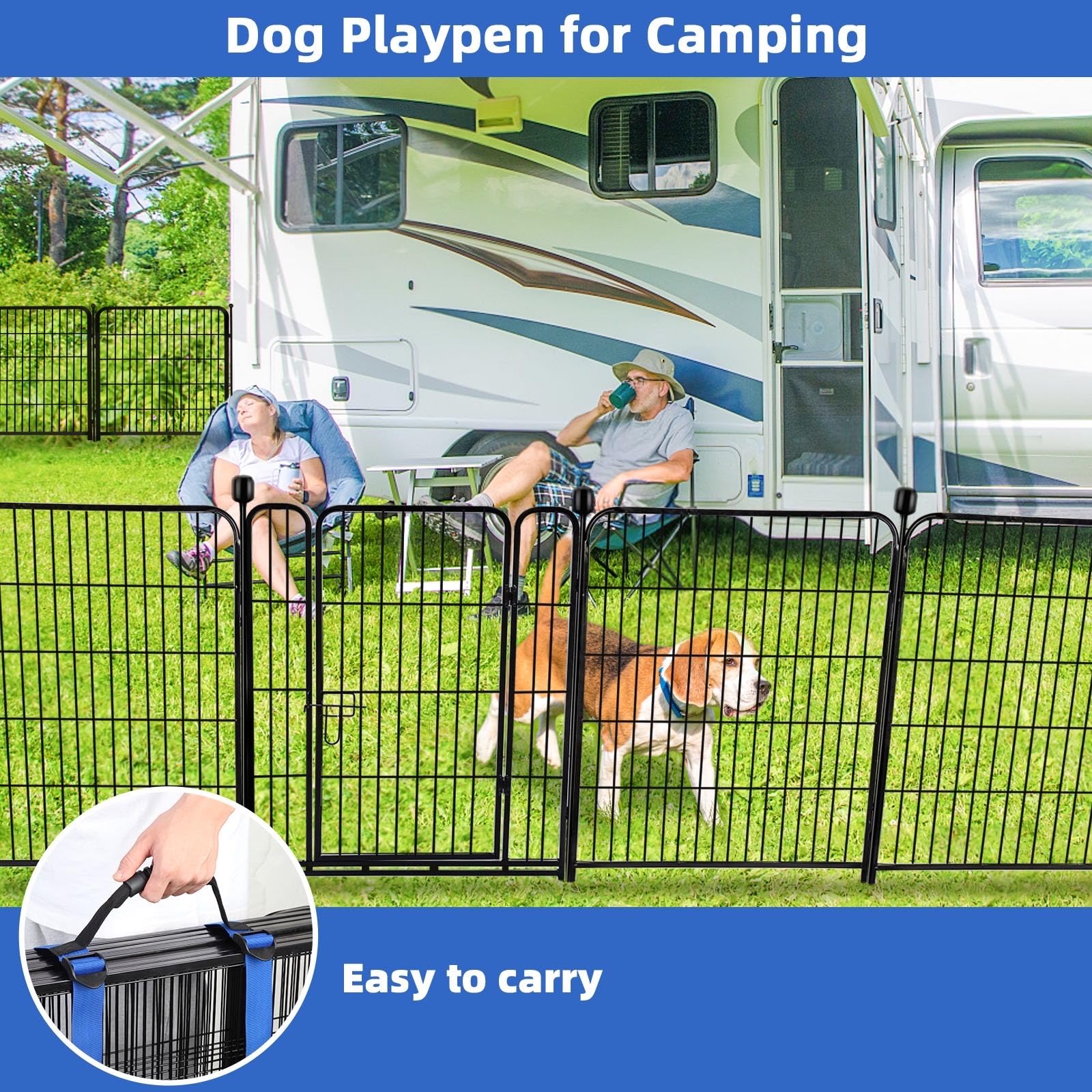 ADAVIN 40-Inch Tall x 31-Foot Long Heavy Duty Iron Metal Garden Fence with Gate - 14 Panels Low Threshold Pet Barrier for Dogs & Rabbits - Outdoor Camping, Flower Bed Border, Temporary Black Yard Fencing for Backyard, Garden Protection & Landscape Decoration