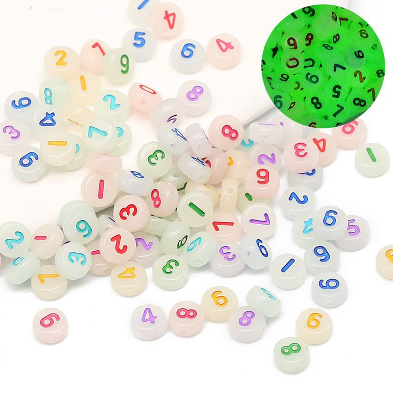 800Pcs Glow in The Dark Number Beads - DIY Acrylic Jewelry Making Kit for Bracelets, Necklaces & Keychains - Perfect for Kids Crafts & Party Favors
