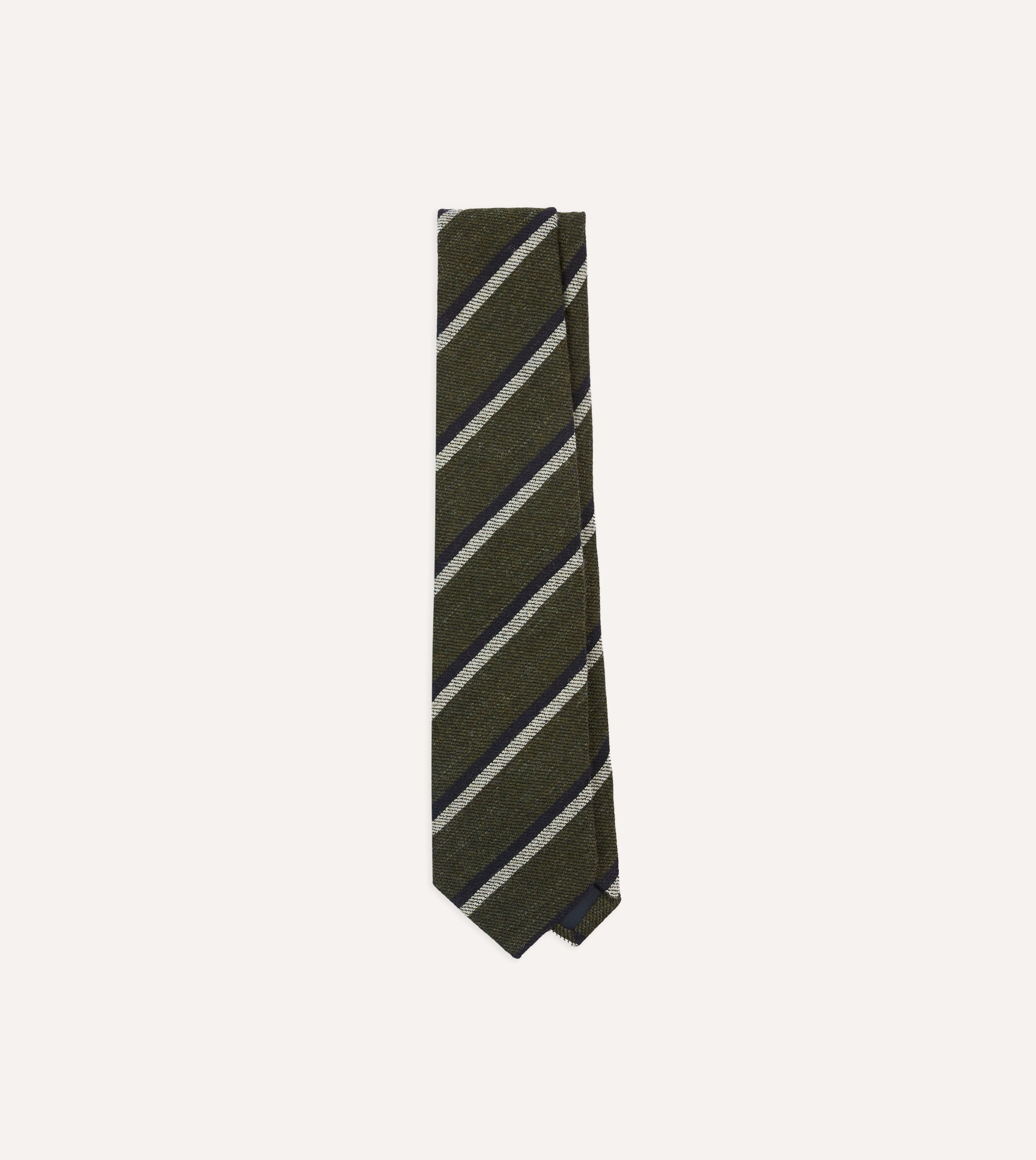 Premium Wool Tie with Double Stripe Tip - Khaki, White & Navy Colors - Perfect for Business Meetings, Weddings & Formal Occasions