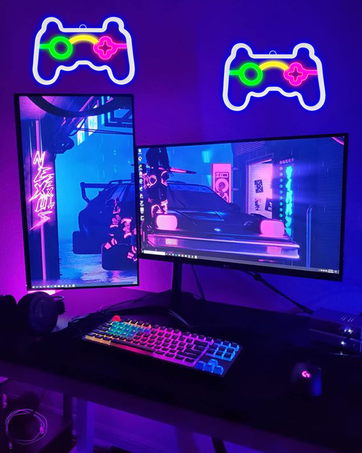Neon Gamepad Wall Light - Gaming Room Decor for Teens | Bedroom & Game Room Lighting