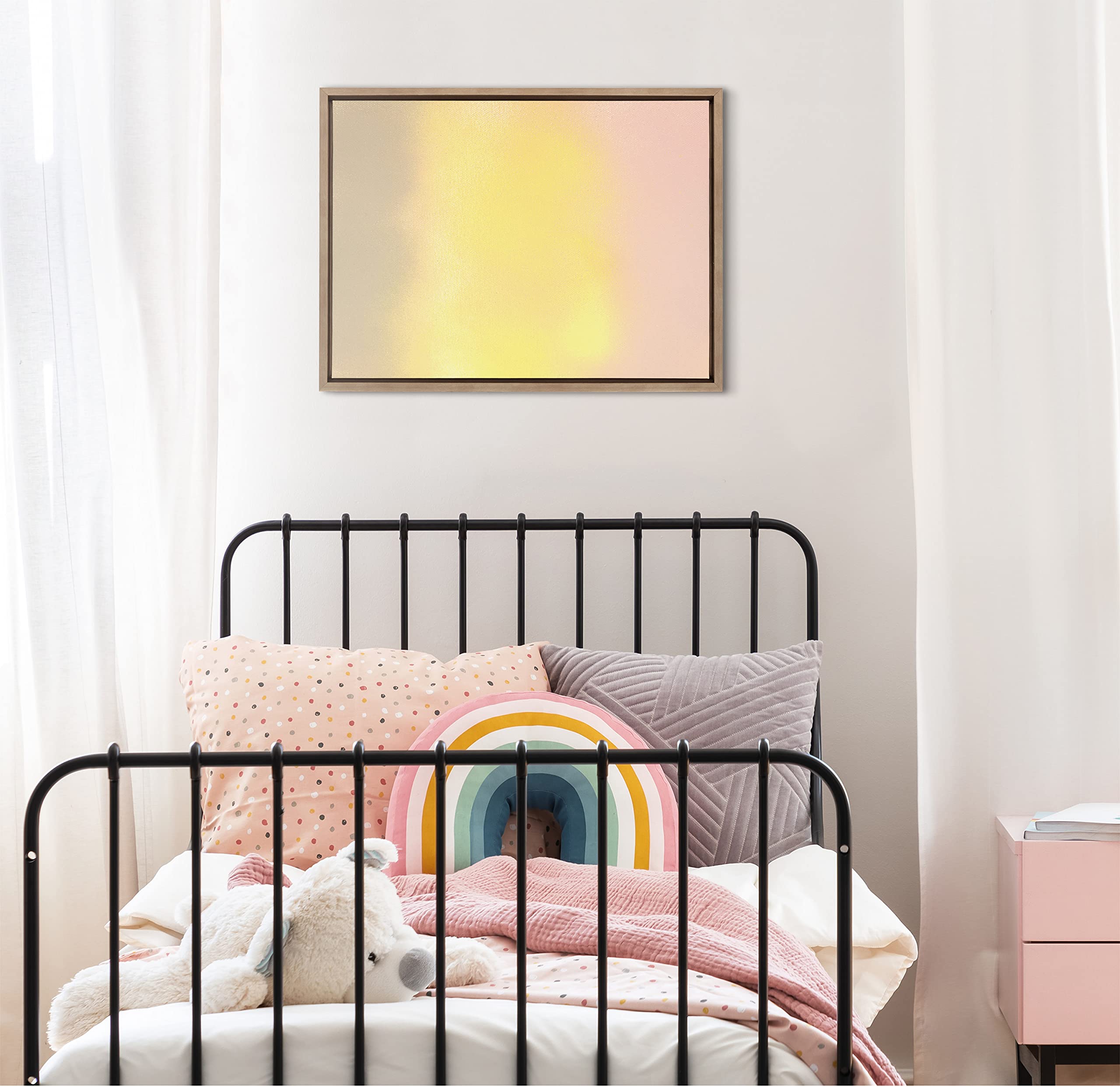 Kate & Laurel x Mentoring Positives Mellow Framed Canvas Wall Art - 18x24 Inch Gold Abstract Sunrise Painting - Modern Home & Office Decor for Living Room, Bedroom, Dining Area