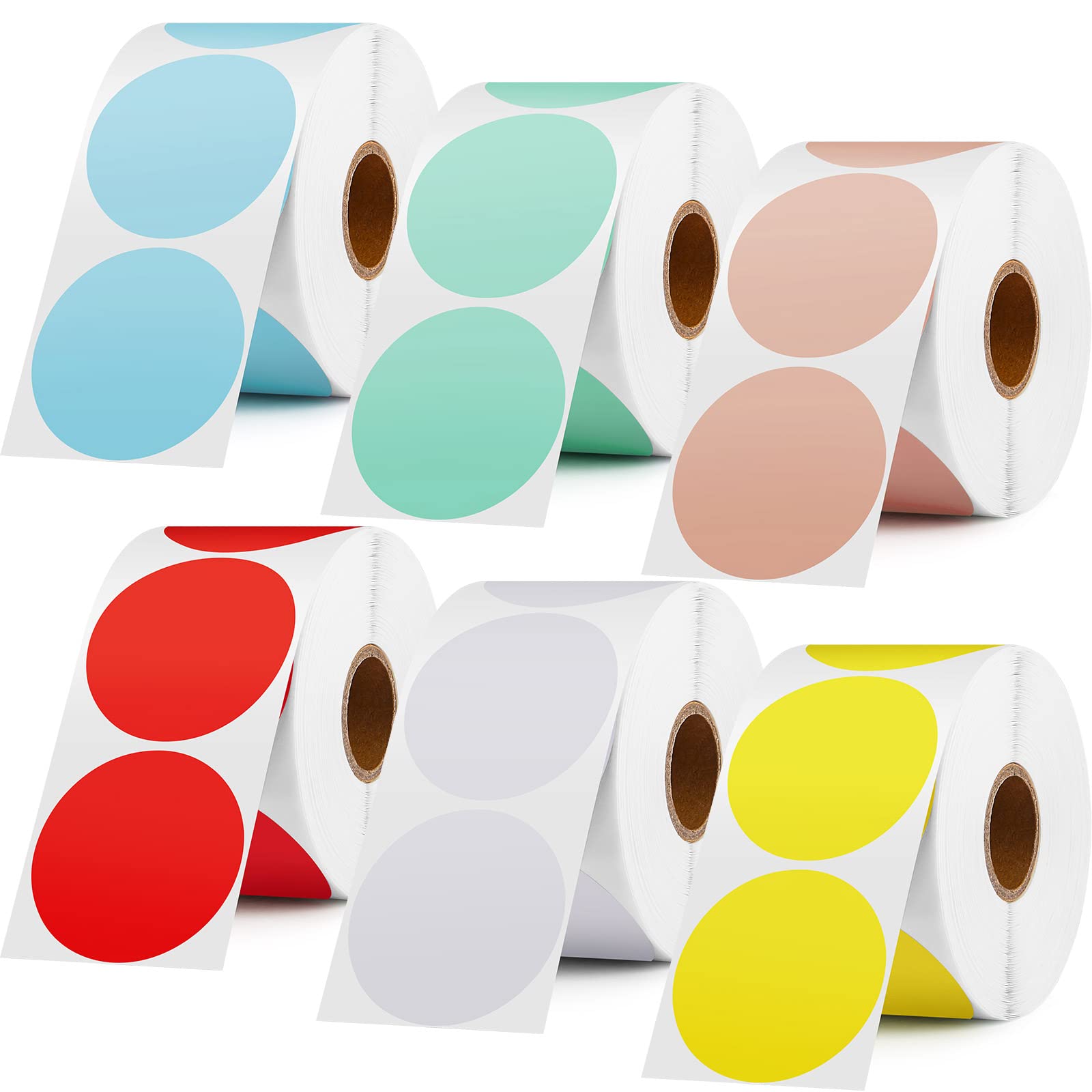 6 Rolls 2 Inch Round Direct Thermal Sticker Labels - Bright Color Coding Dots for Inventory, Business Labeling & Envelope Sealing | Compatible with Rollo & Zebra Printers | Perfect for Warehouse Organization, Shipping Labels & Retail Pricing