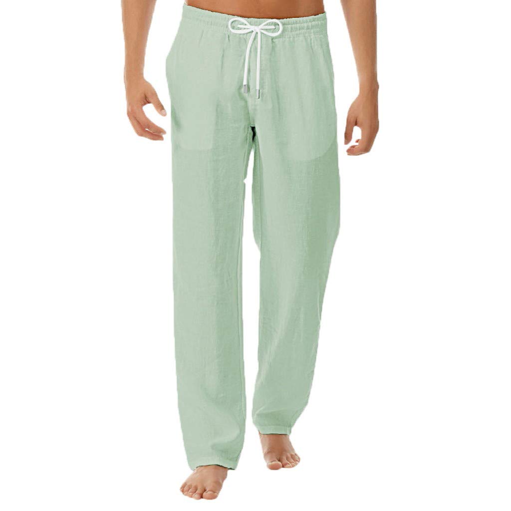 Men's Cotton Linen Cargo Pants - Summer Casual Loose Fit Work Pants with Elastic Waist & Drawstring, Multiple Pockets | Perfect for Outdoor, Travel & Everyday Wear