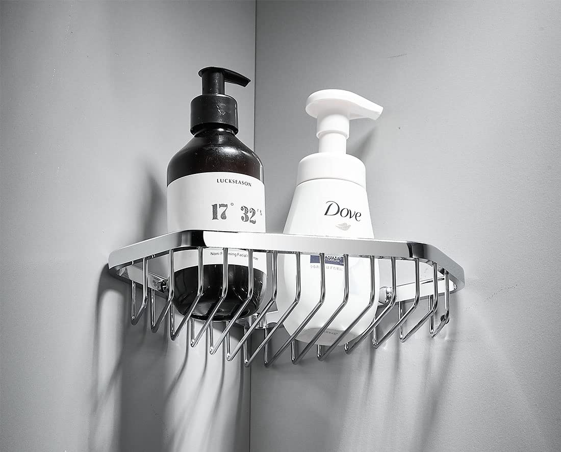 Stainless Steel Corner Shower Caddy Basket - Rustproof Shampoo Holder for Shower Wall, Bathroom Organizer Shelf with Adjustable Arms - Perfect for Small Spaces & Apartment Showers