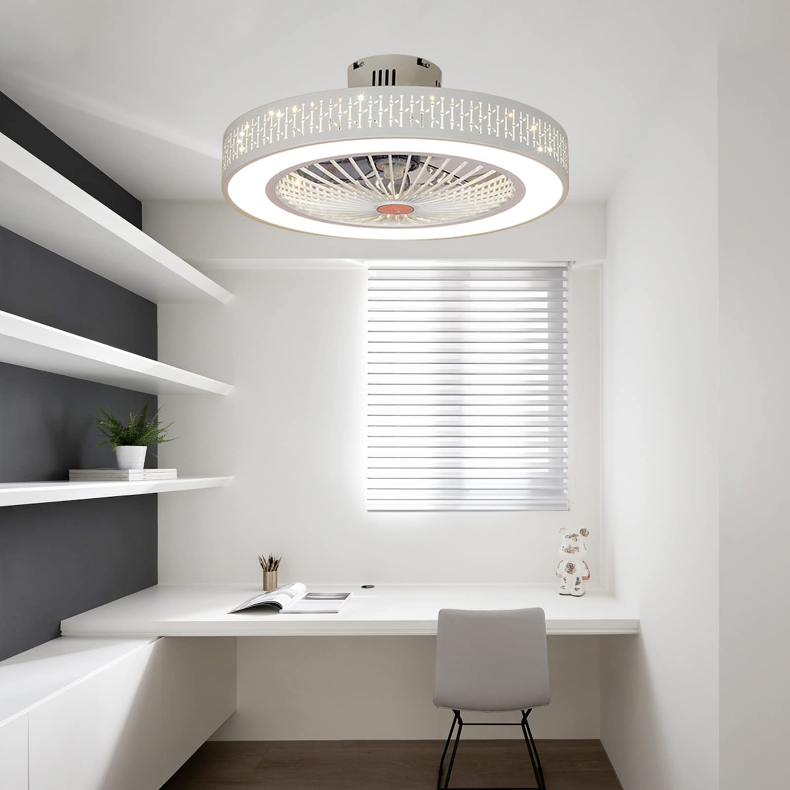 Low Profile Enclosed Ceiling Fan with LED Light & Remote Control - 3 Speed Settings, Timer Function, Bamboo Design - Perfect for Bedroom, Living Room & Kitchen Lighting