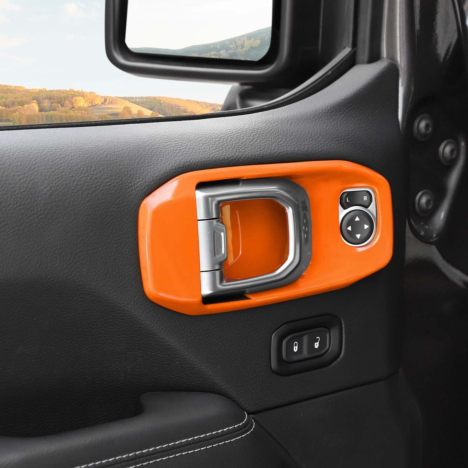 Jeep Wrangler JL JLU & Gladiator JT Inner Door Handle Bowl Cover Trim (2018-2024) - Orange Interior Accessories Set of 4 - Upgrade Your Ride's Style & Protection for Off-Road Adventures & Daily Commutes