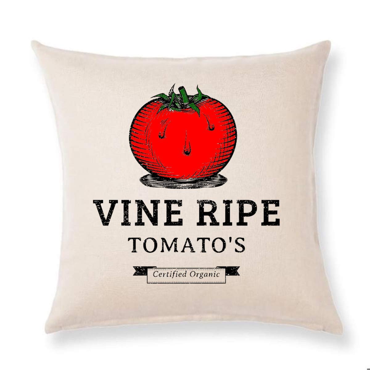 Vintage Farmhouse Throw Pillow Cover - Vine Ripe Tomato Design for Home Decor | Rustic Couch, Sofa & Bedroom Accent Pillow